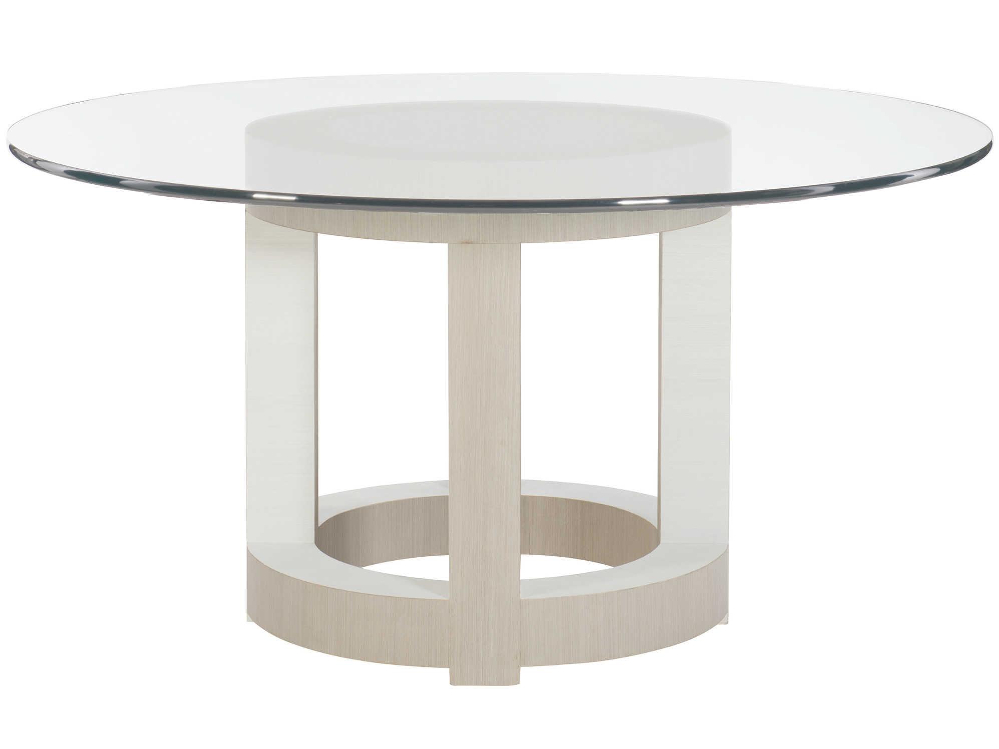 Bernhardt Axiom Round Glass Linear Gray White Dining Table