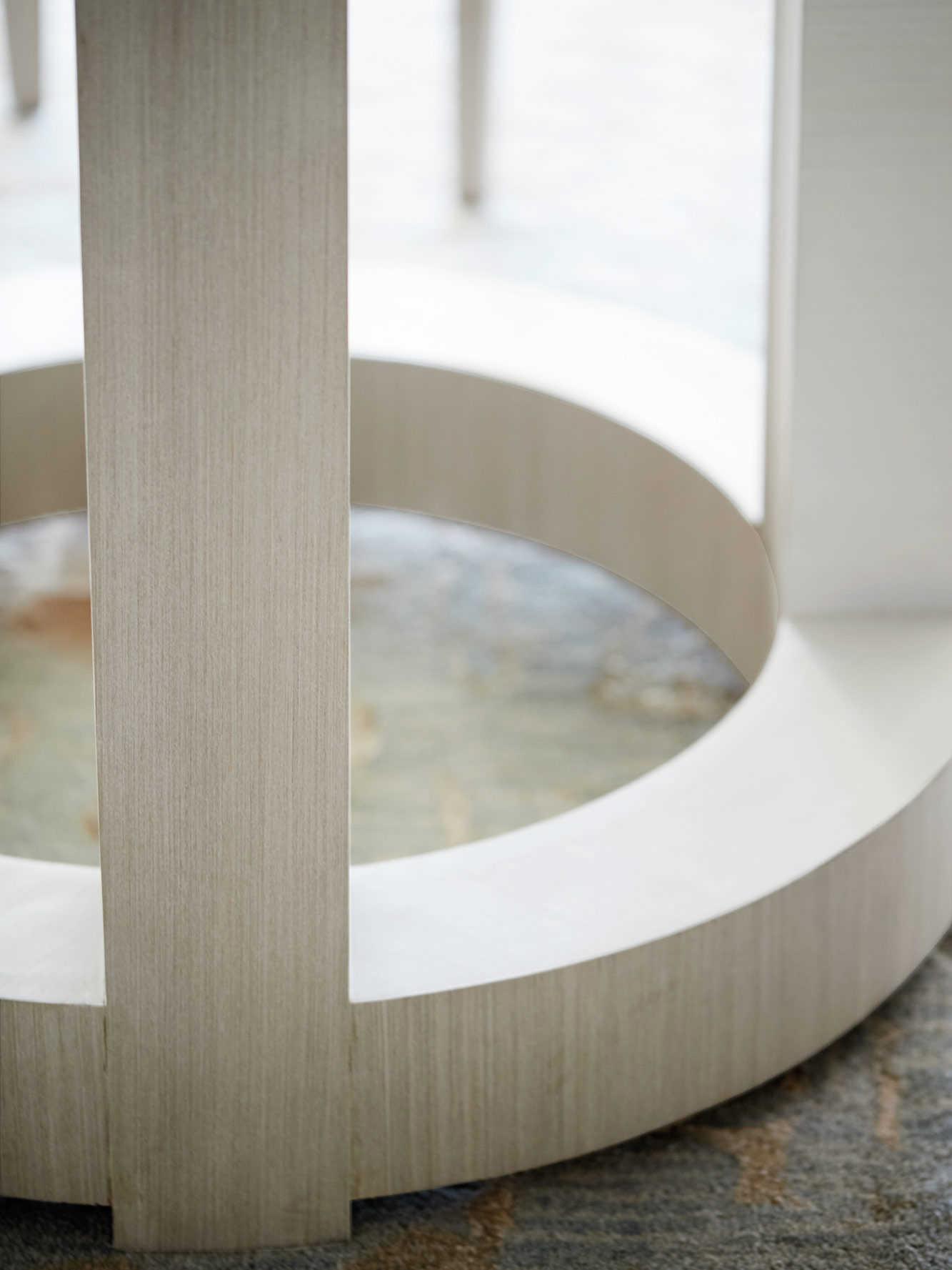 Bernhardt Axiom Round Glass Linear Gray White Dining Table