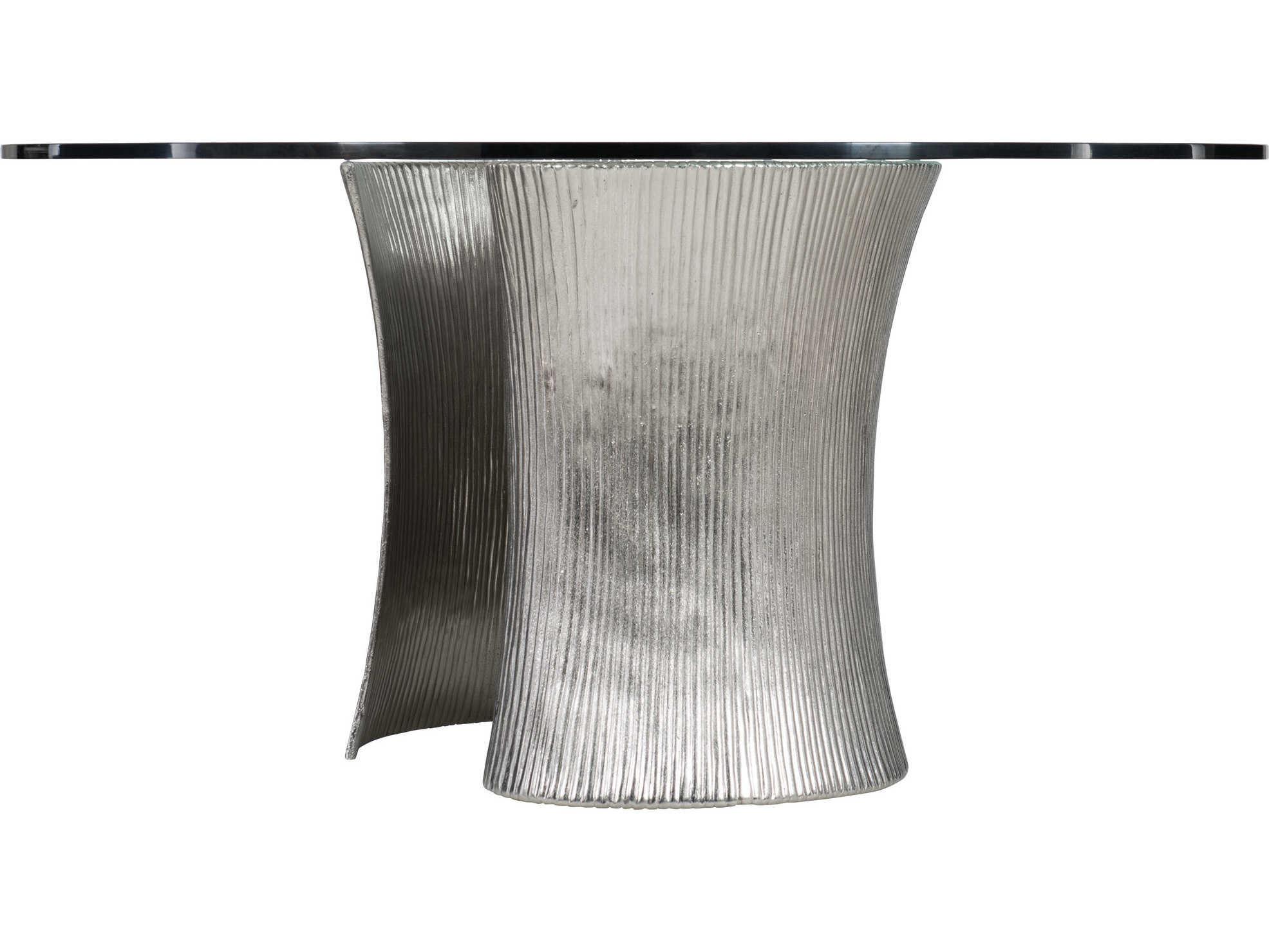 Bernhardt Interiors Serpentine Round Glass Bright Nickel Dining Table