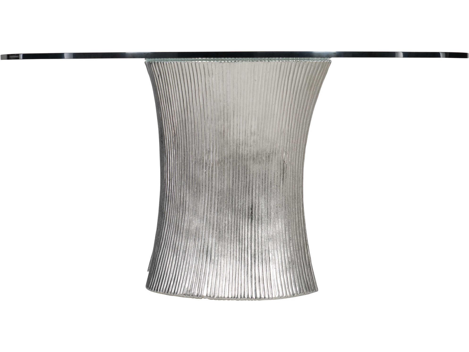 Bernhardt Interiors Serpentine Round Glass Bright Nickel Dining Table