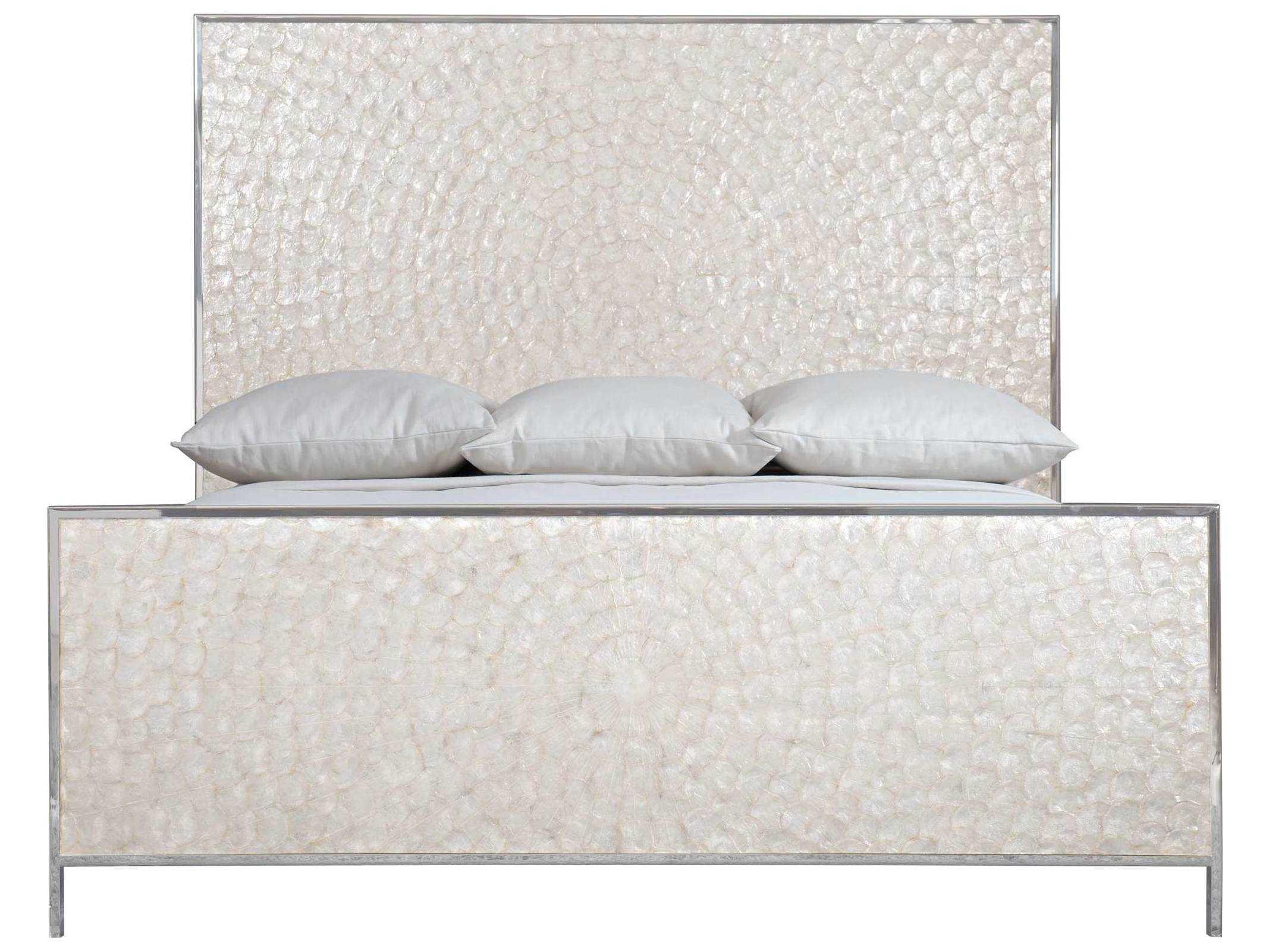 Bernhardt Interiors Helios Capiz Shell Polished Stainless Steel White Hardwood King Panel Bed