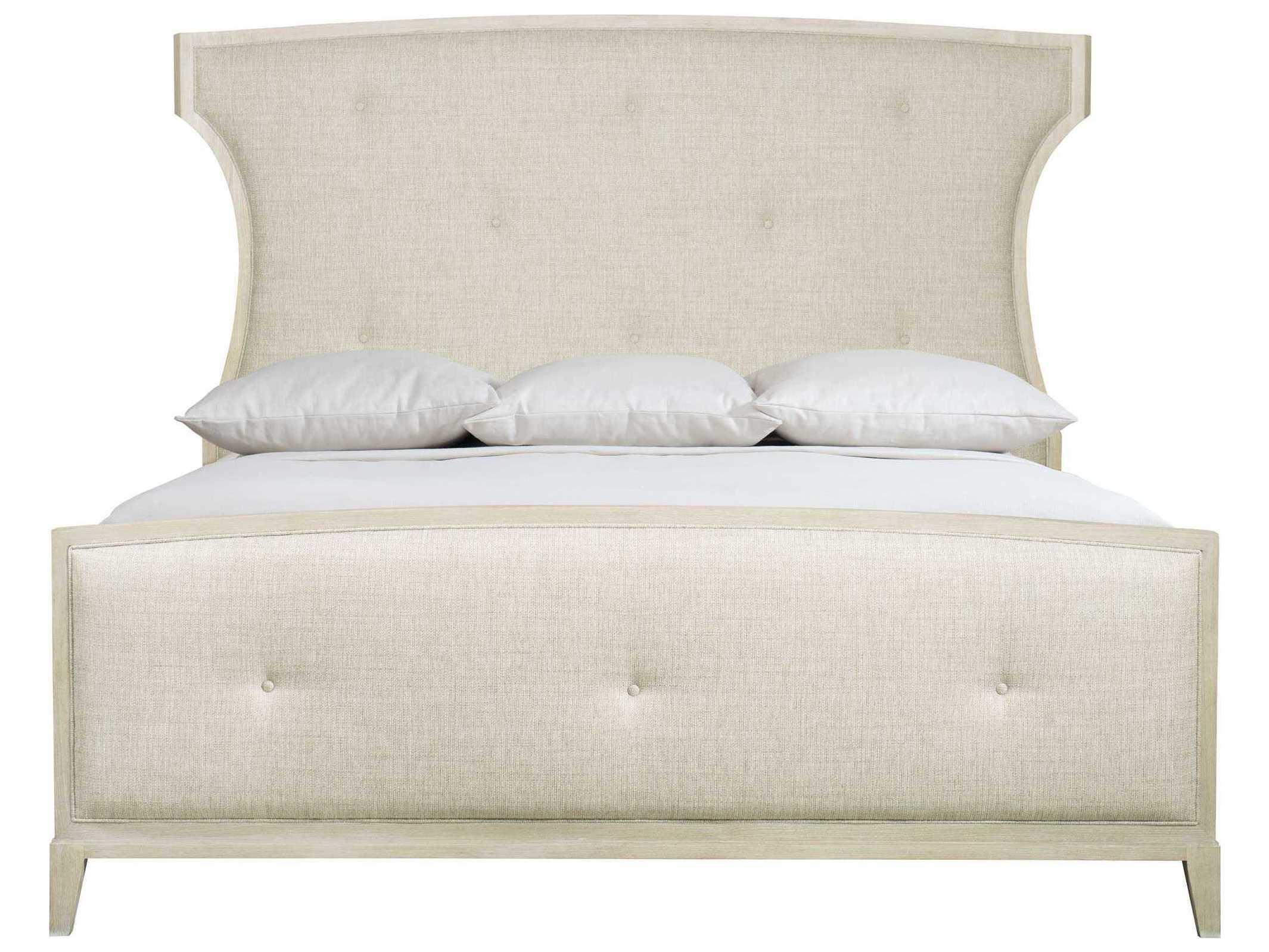 Bernhardt East Hampton Cerused Linen White Ash Wood Upholstered King Panel Bed