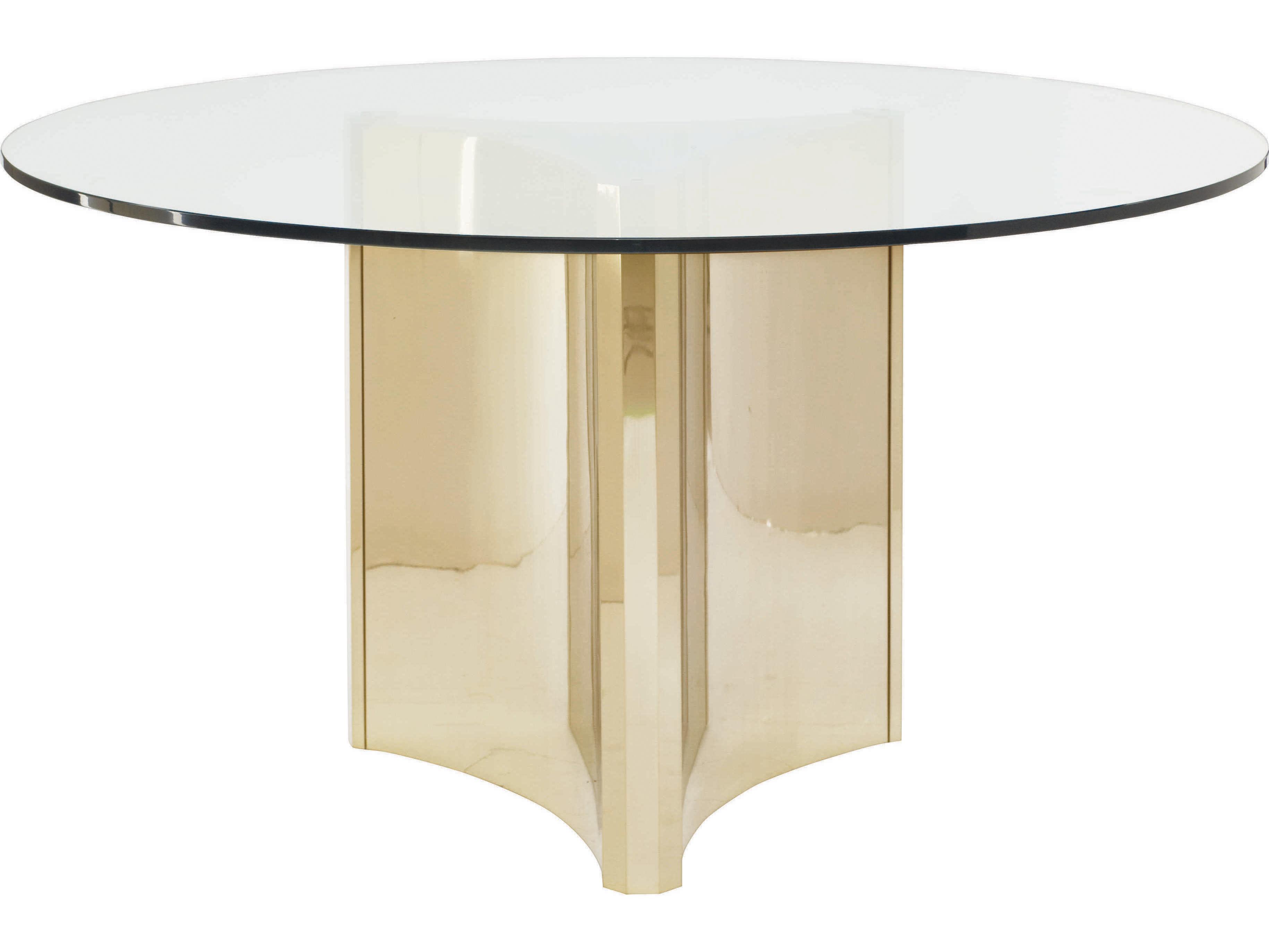 Bernhardt Interiors Abbott Round Glass Patinated Brass Dining Table