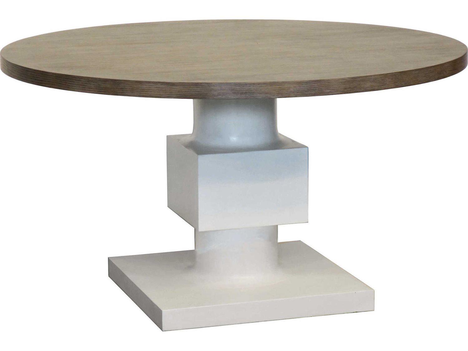 Bernhardt Interiors Newberry Round Wood Rustic Gray White Plaster Dining Table