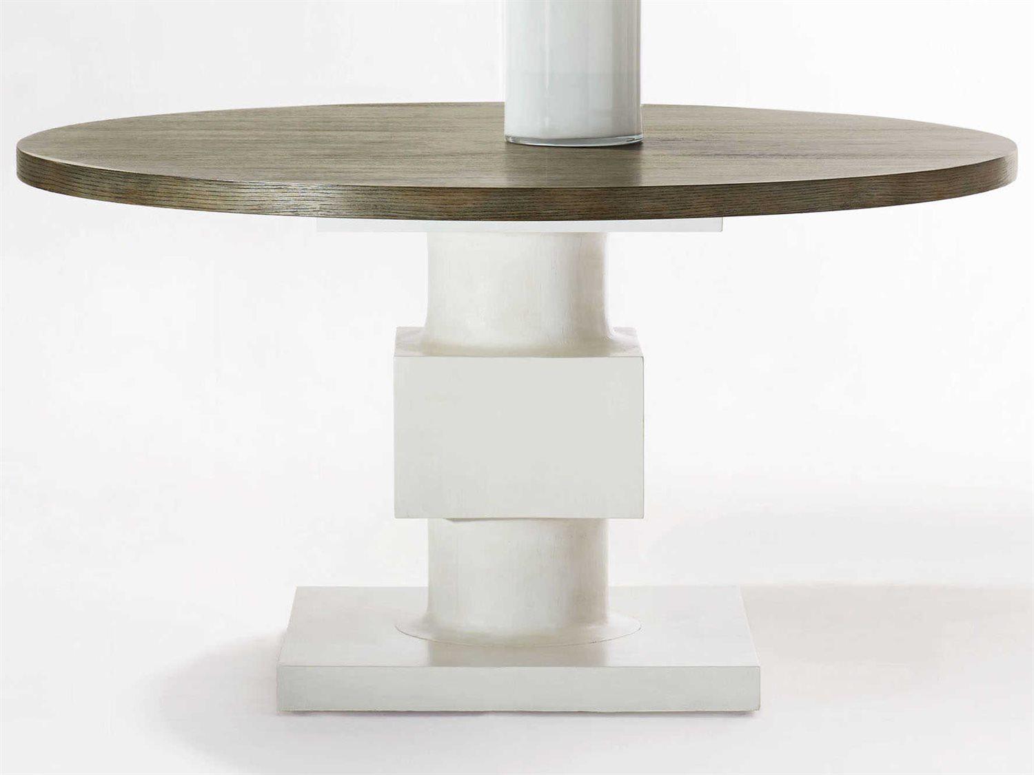 Bernhardt Interiors Newberry Round Wood Rustic Gray White Plaster Dining Table