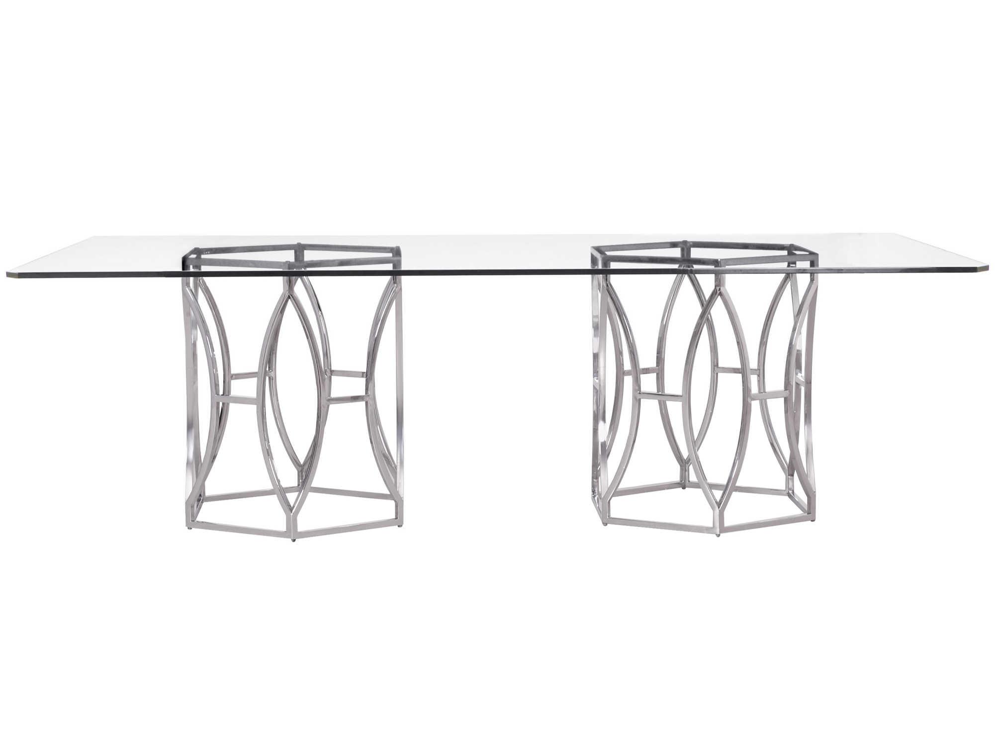 Bernhardt Interiors Argent Rectangular Glass Polished Stainless Steel Dining Table
