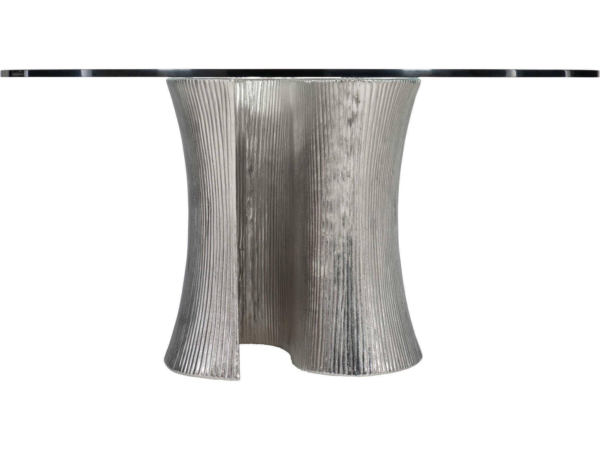 Bernhardt Interiors Serpentine Round Glass Bright Nickel Dining Table