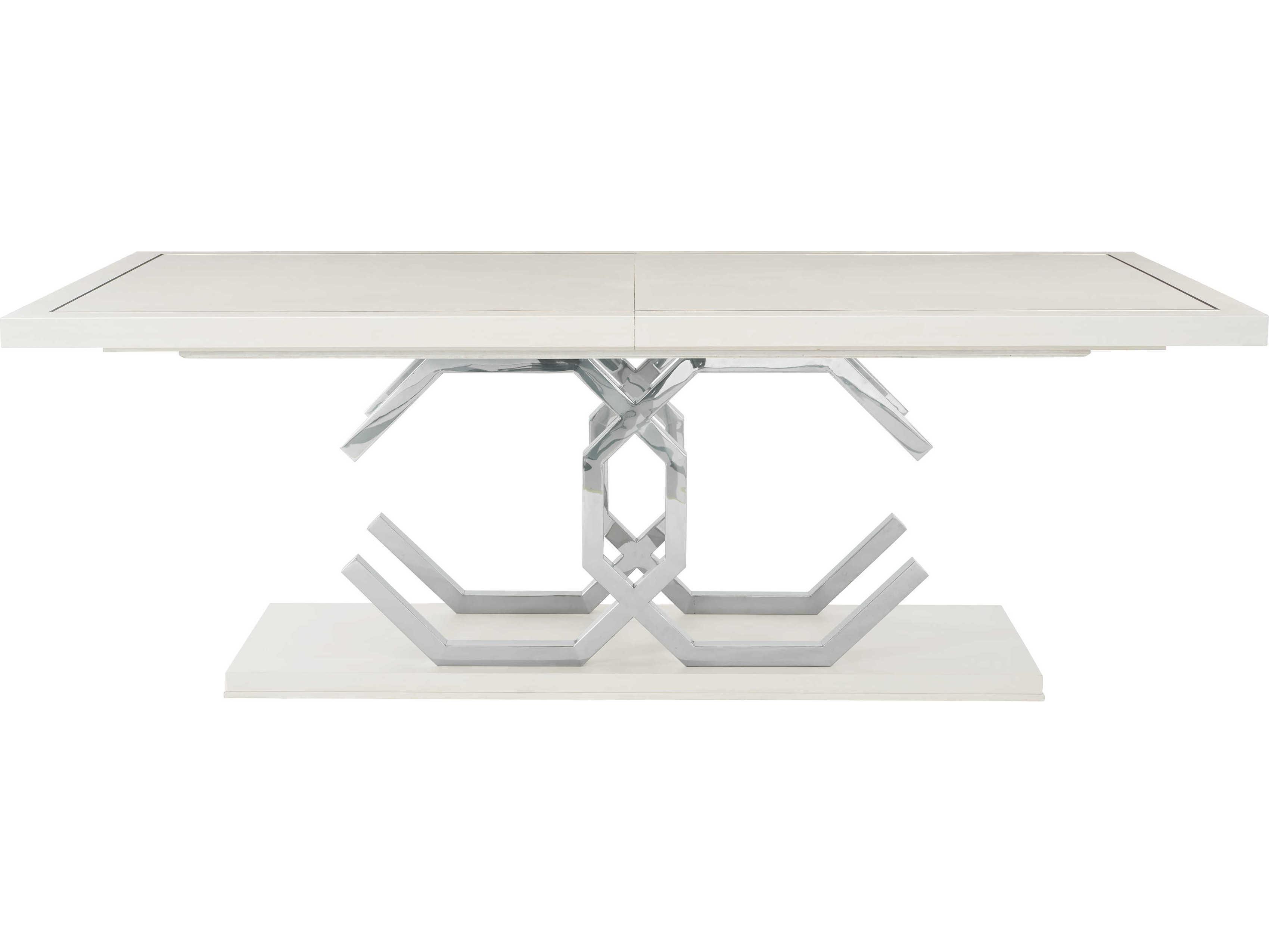 Bernhardt Silhouette Rectangular Wood Eggshell Polished Stainless Steel Dining Table