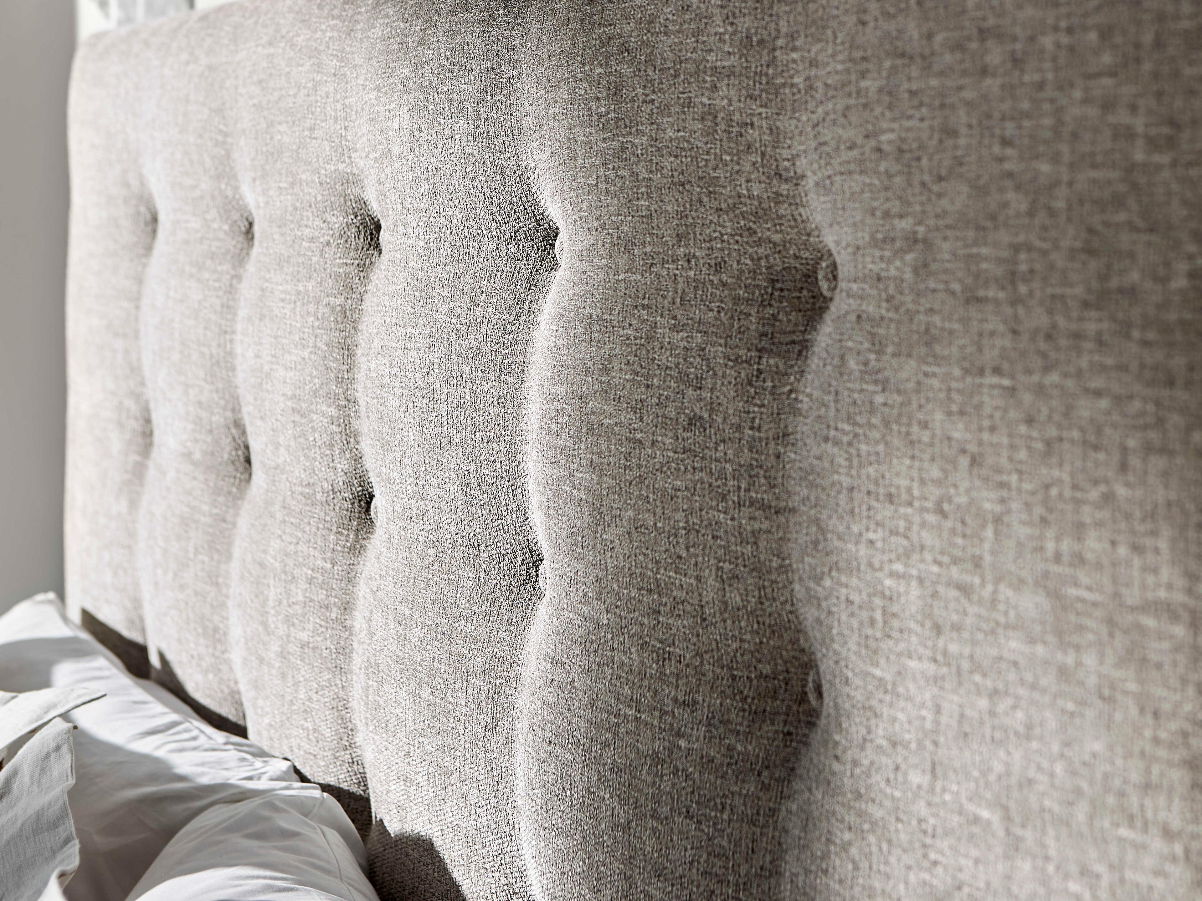 Bernhardt Foundations Linen Light Shale Gray Upholstered King Panel Bed