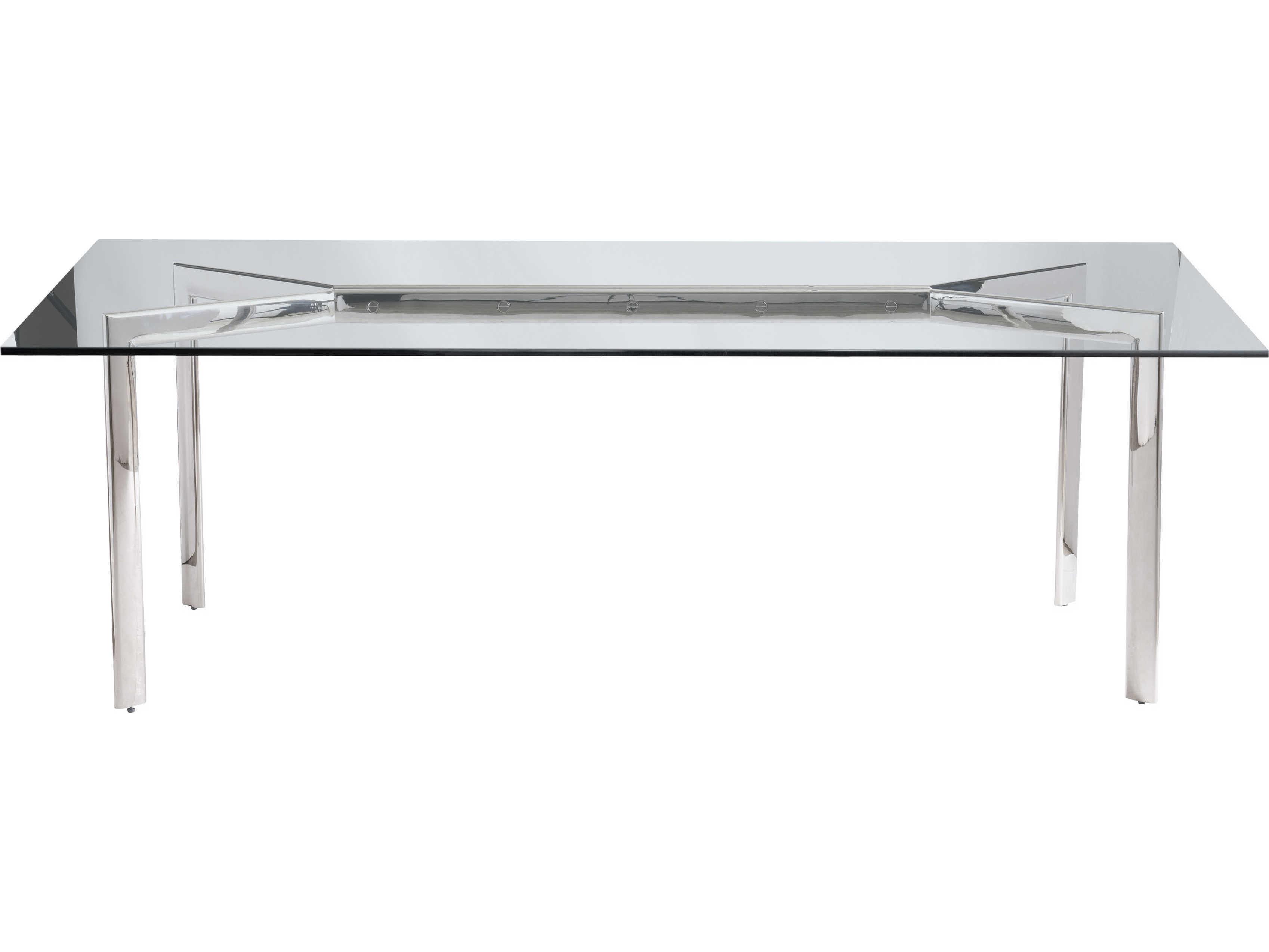 Bernhardt Cristobal Rectangular Glass Polished Stainless Steel Dining Table