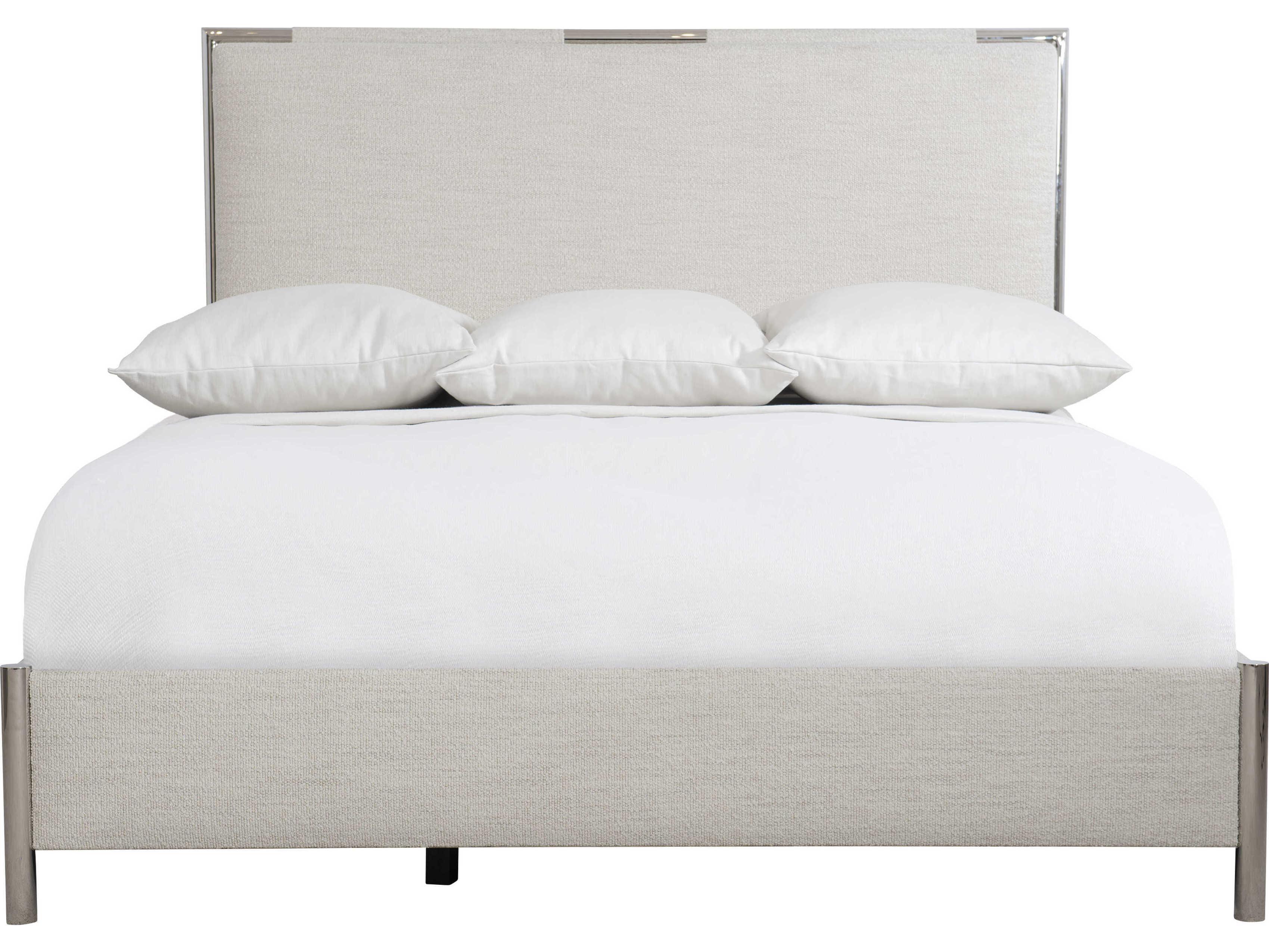 Bernhardt Modulum Polished Stainless Steel White Upholstered Queen Panel Bed