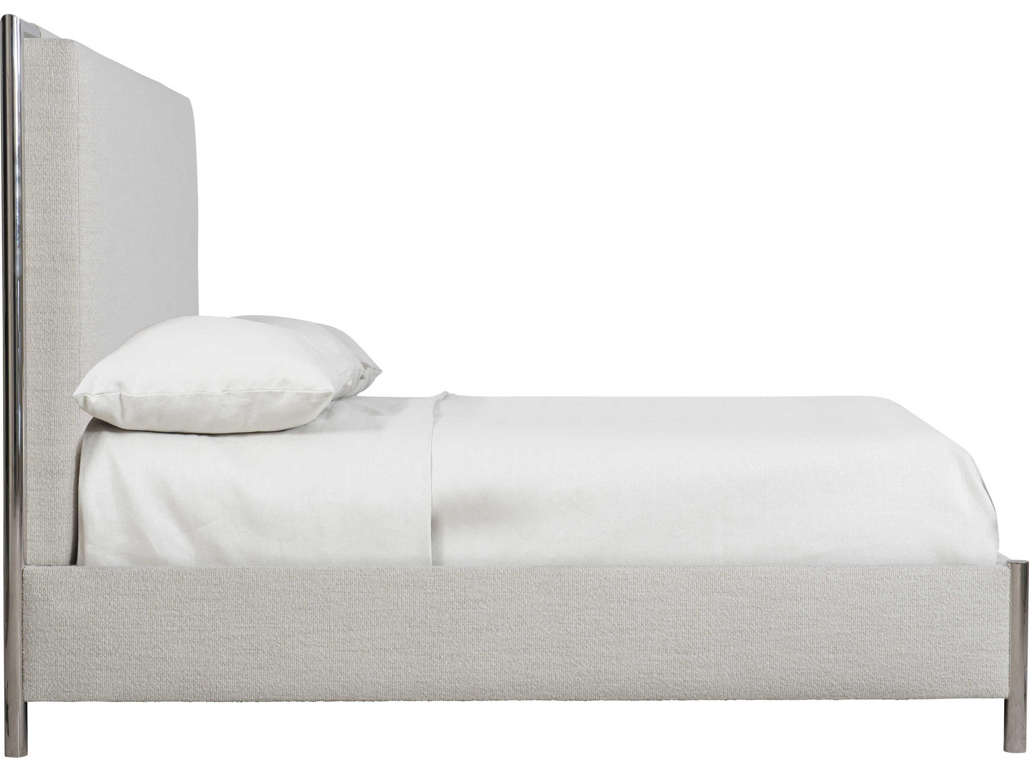 Bernhardt Modulum Polished Stainless Steel White Upholstered King Panel Bed