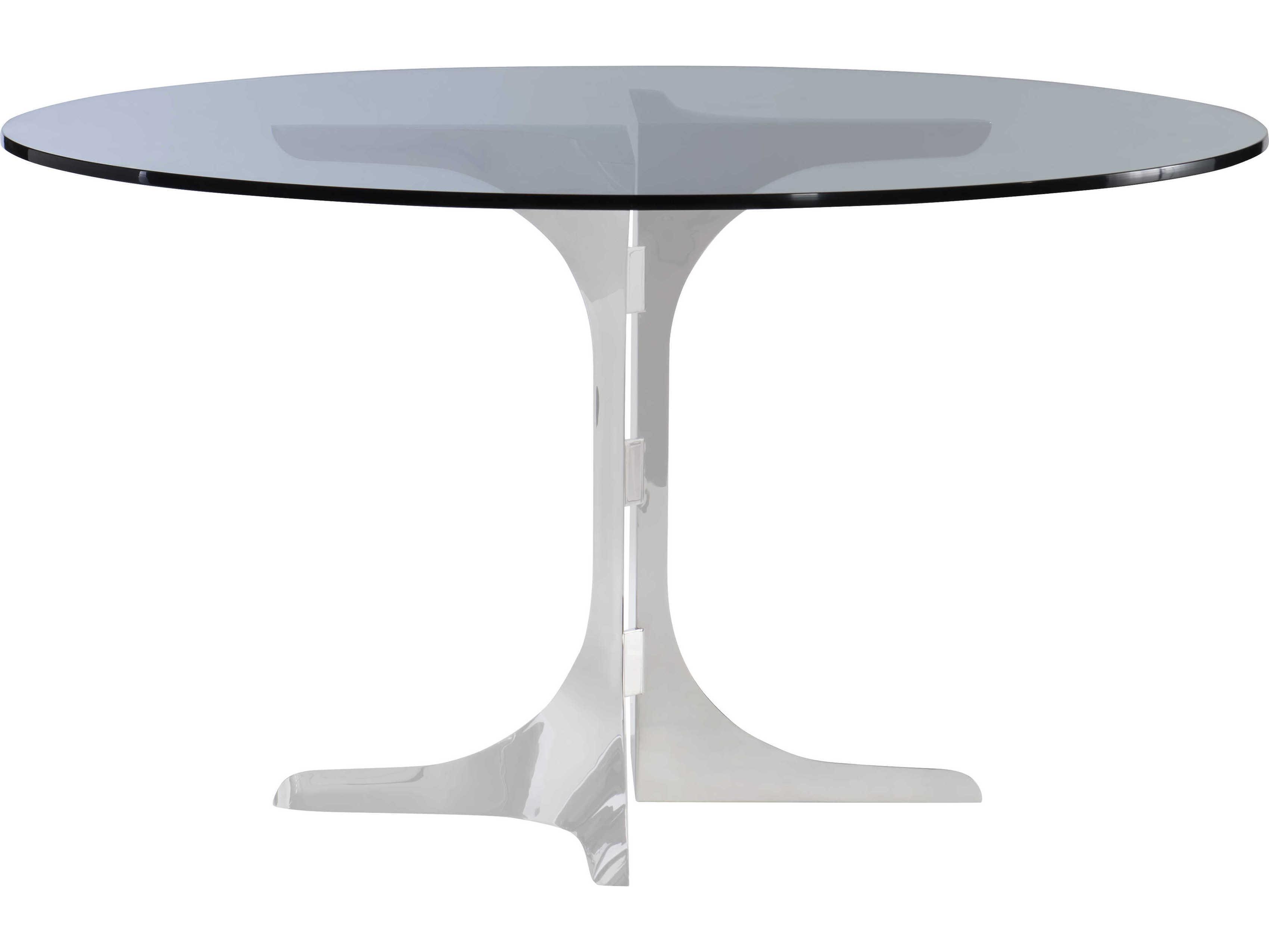 Bernhardt Nova Round Glass Polished Stainless Steel Dining Table