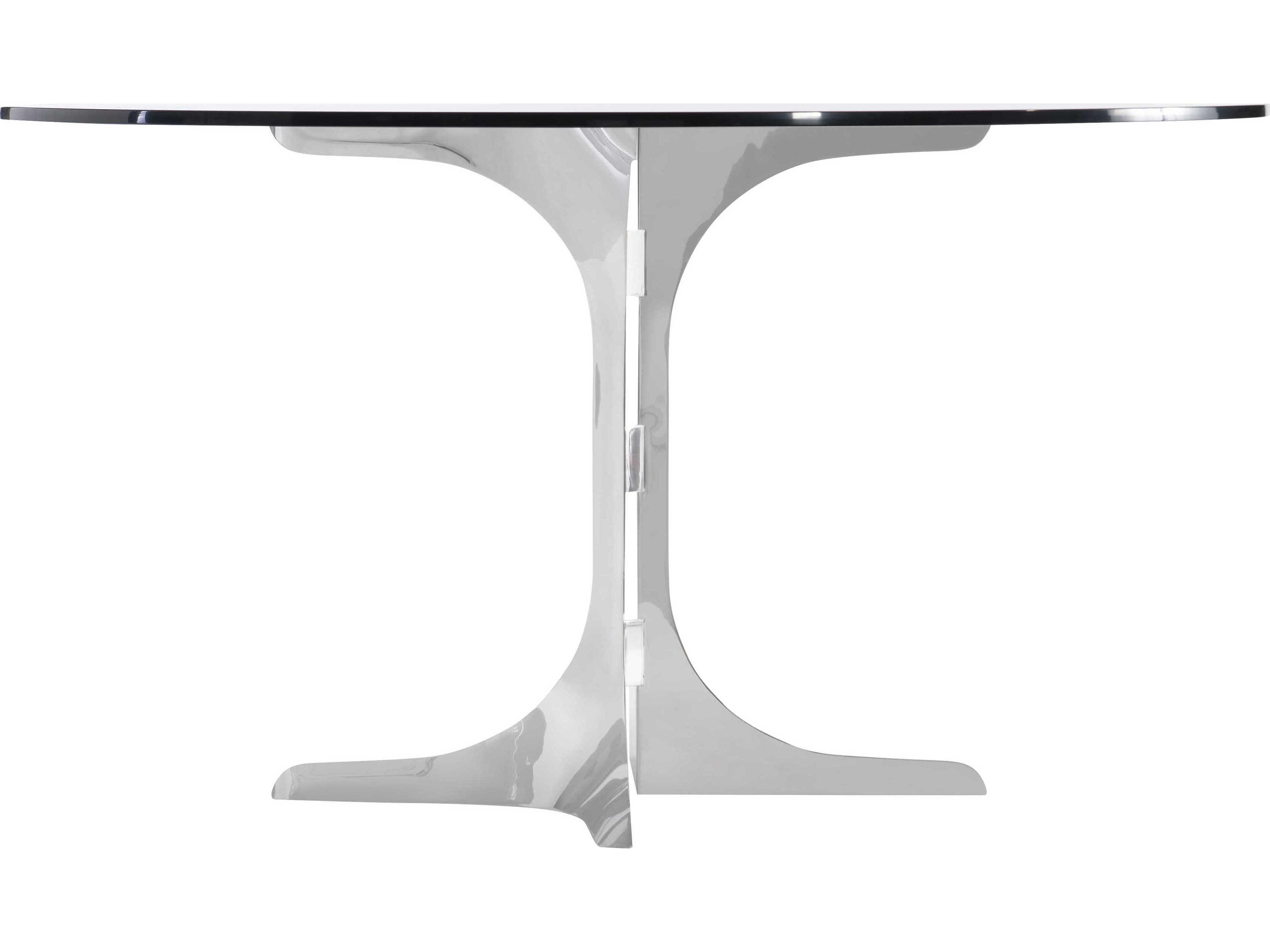 Bernhardt Nova Round Glass Polished Stainless Steel Dining Table