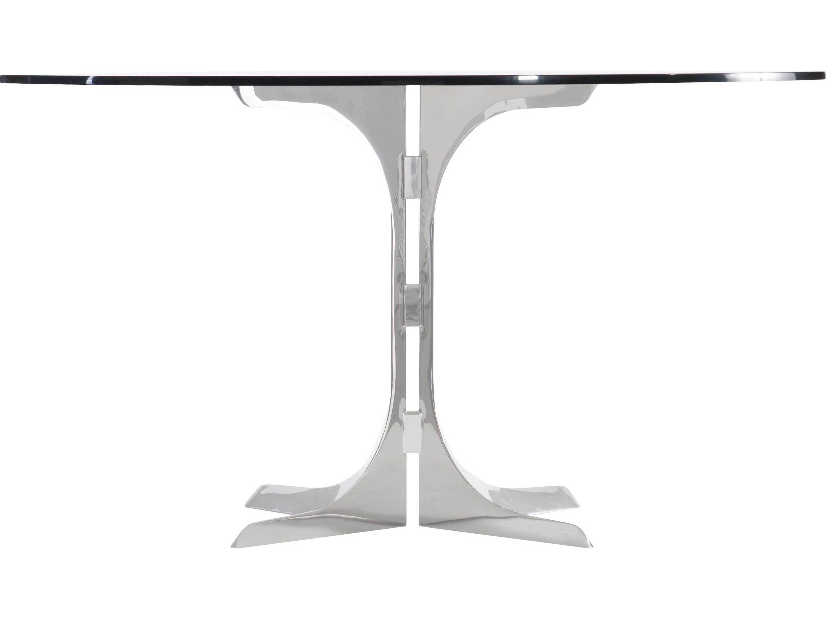 Bernhardt Nova Round Glass Polished Stainless Steel Dining Table