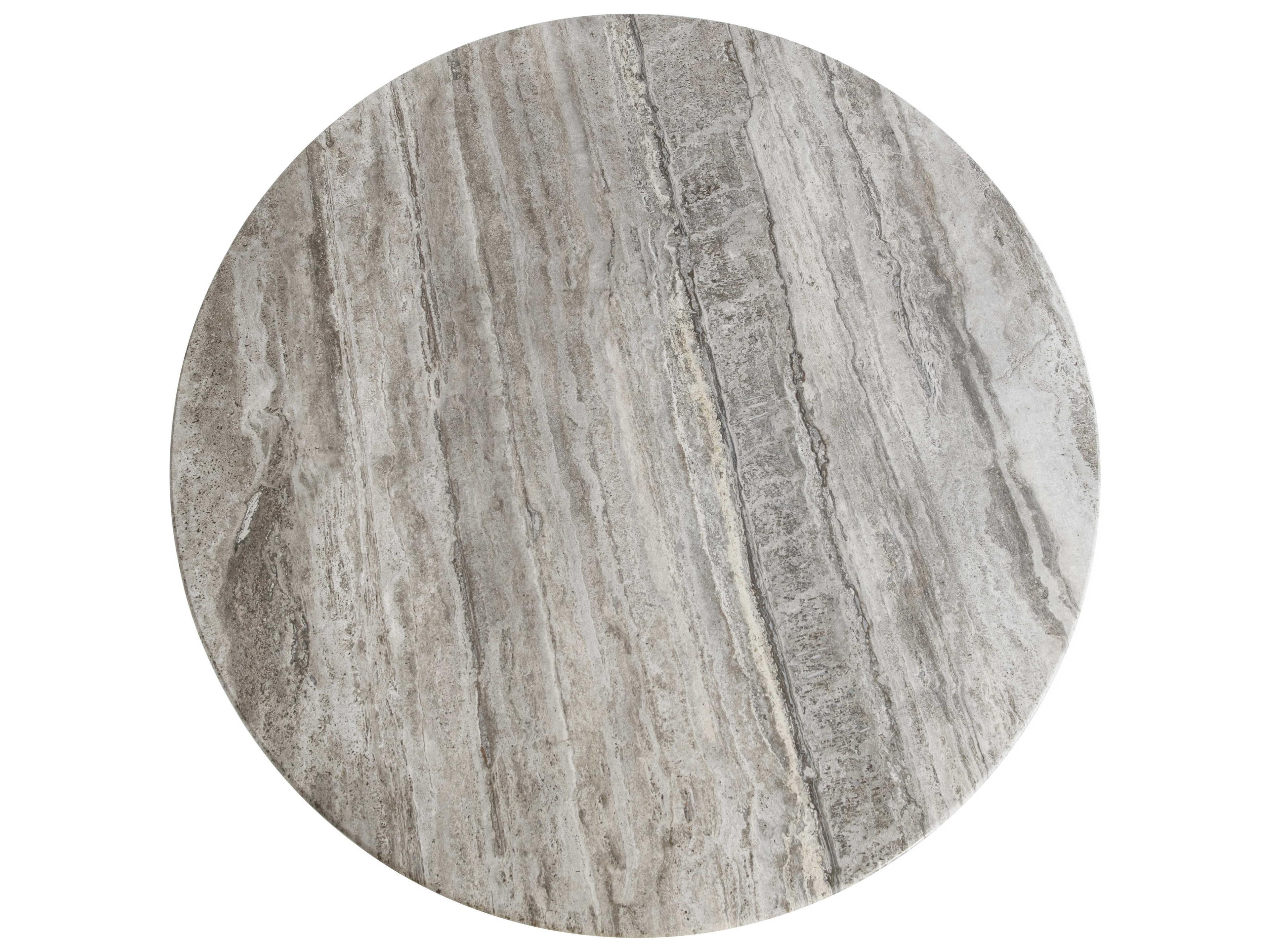 Bernhardt Interiors Equis Round Honed Silver Travertine Stone Graphite Dining Table