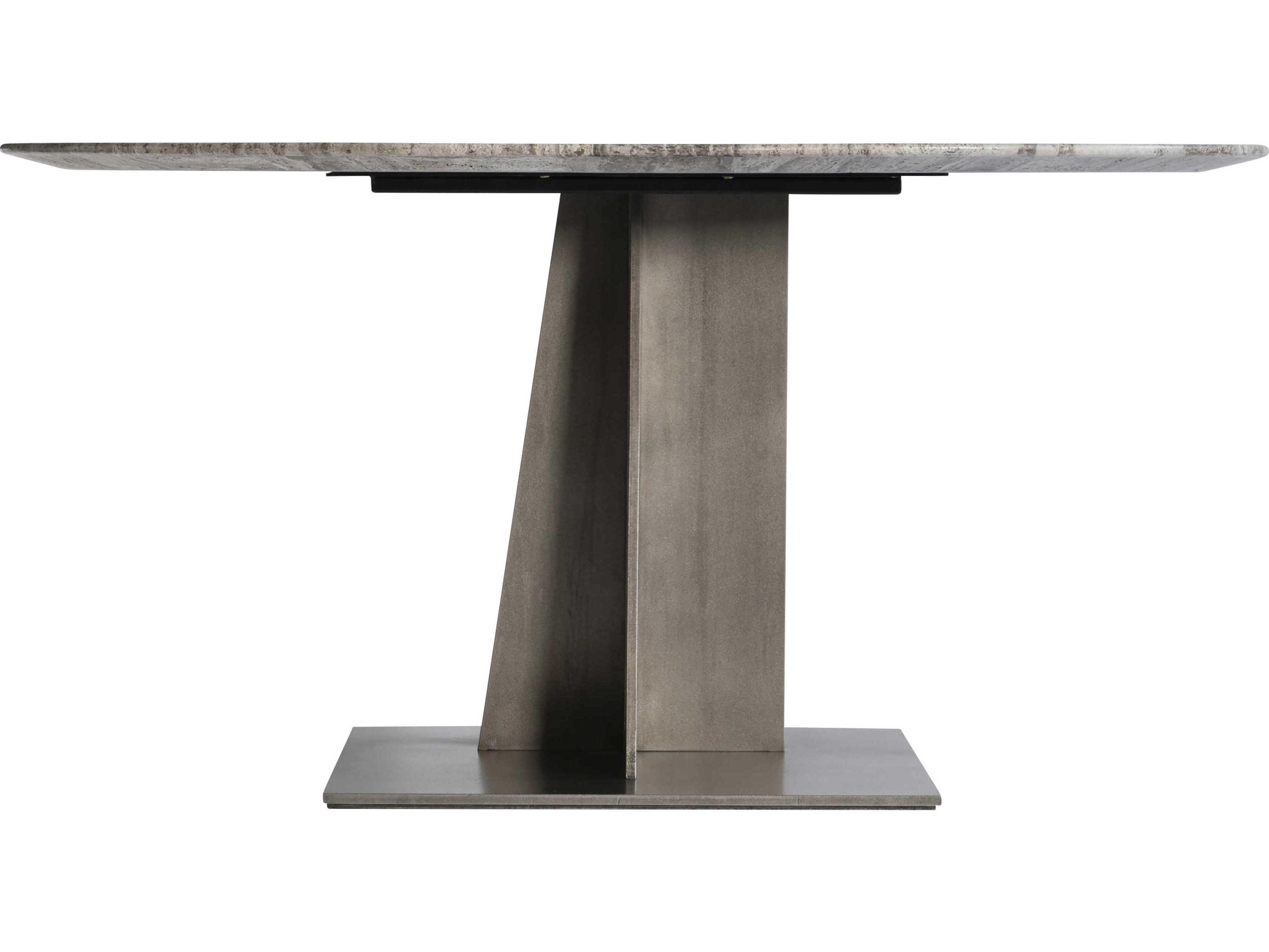 Bernhardt Interiors Equis Round Honed Silver Travertine Stone Graphite Dining Table