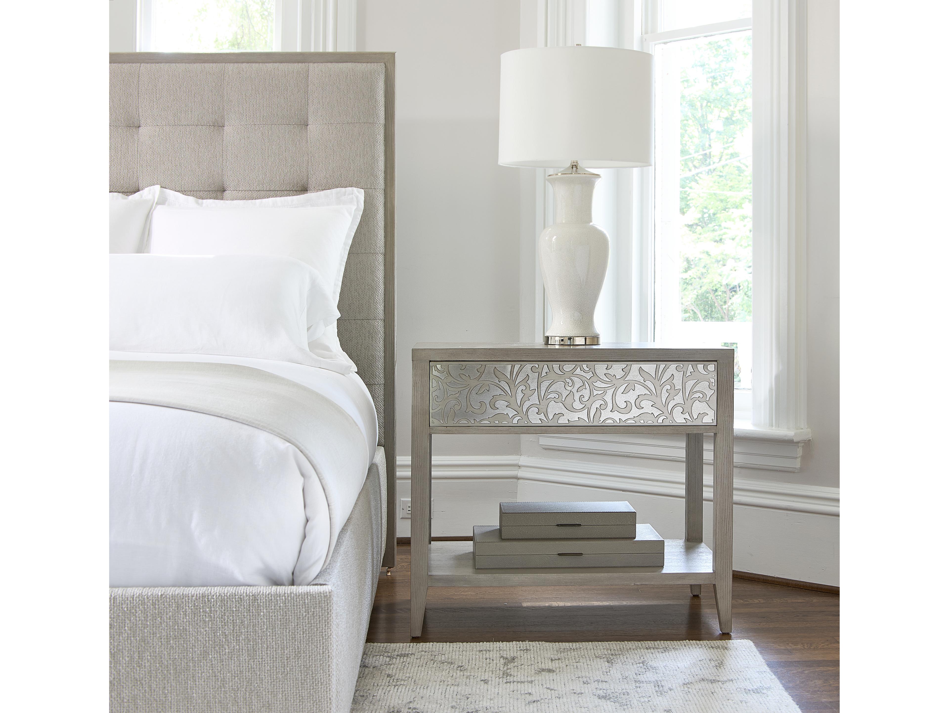 Bernhardt Cornelia Nebbia Gray Upholstered King Panel Bed