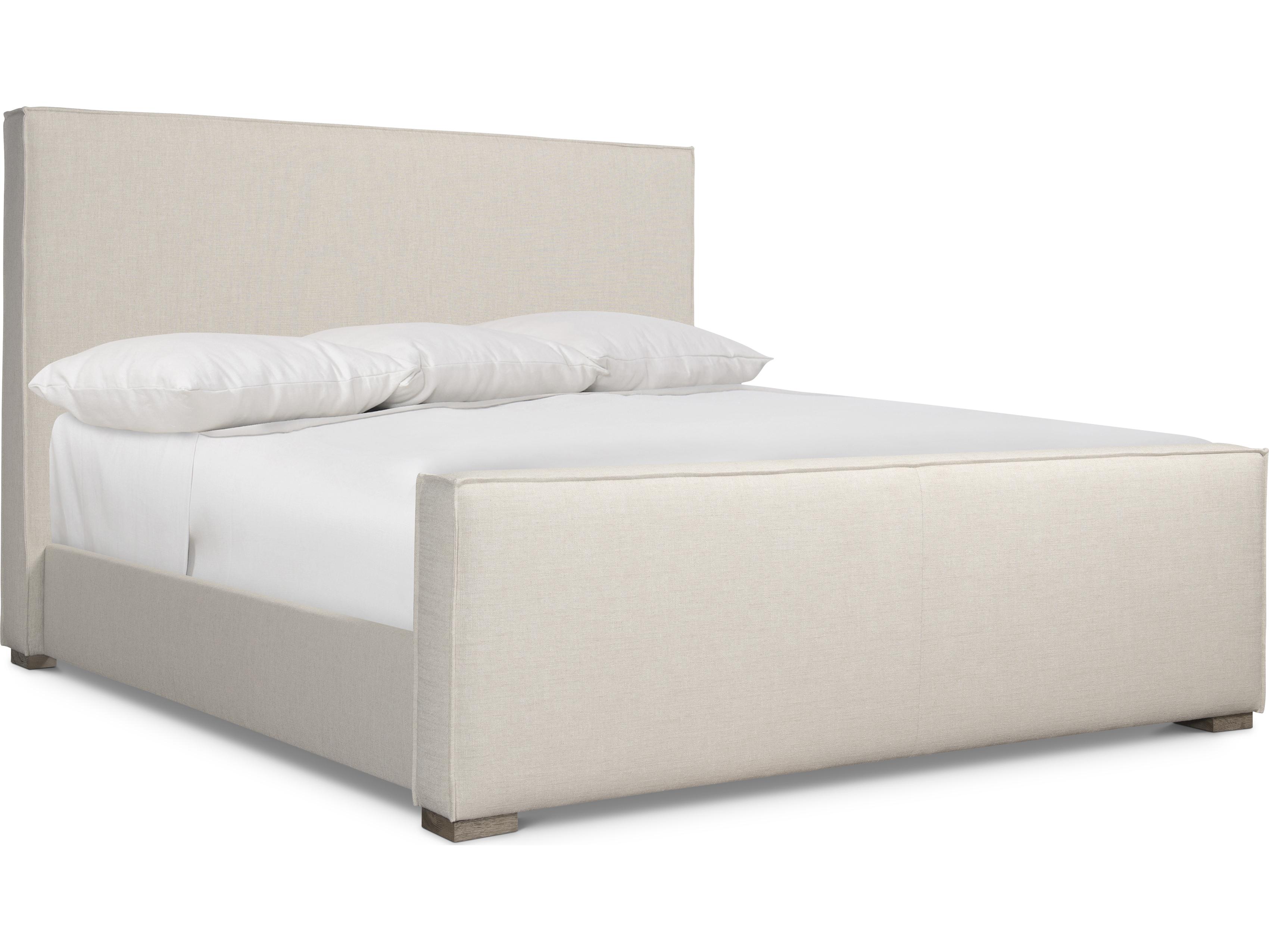 Bernhardt Tribeca Beige Oak Wood Upholstered King Panel Bed