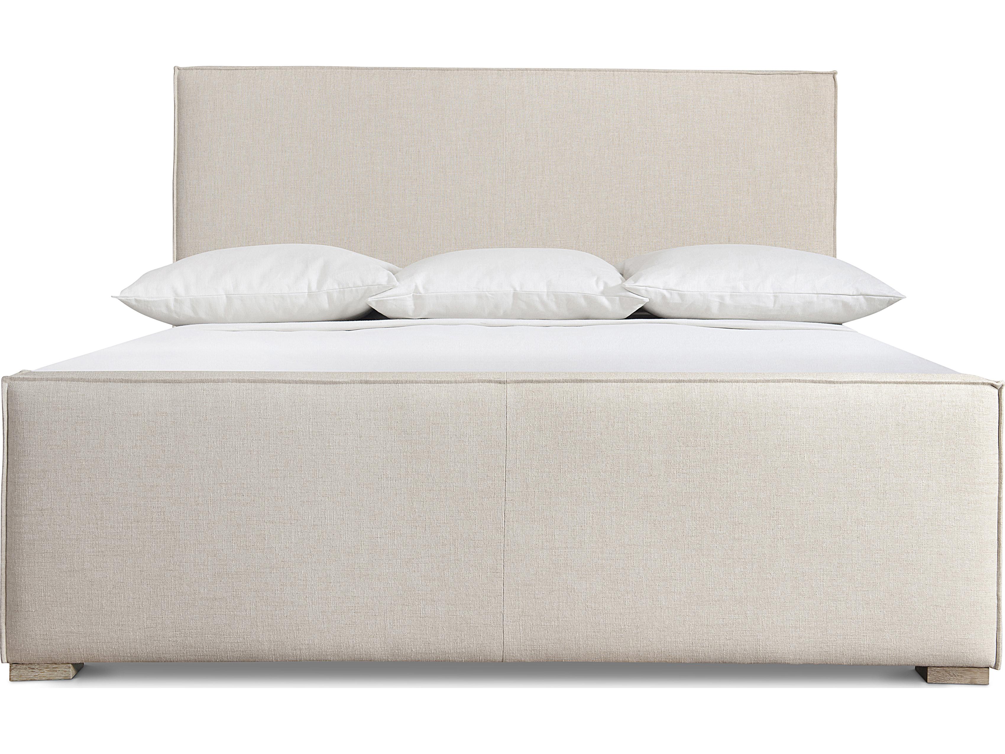 Bernhardt Tribeca Beige Oak Wood Upholstered King Panel Bed