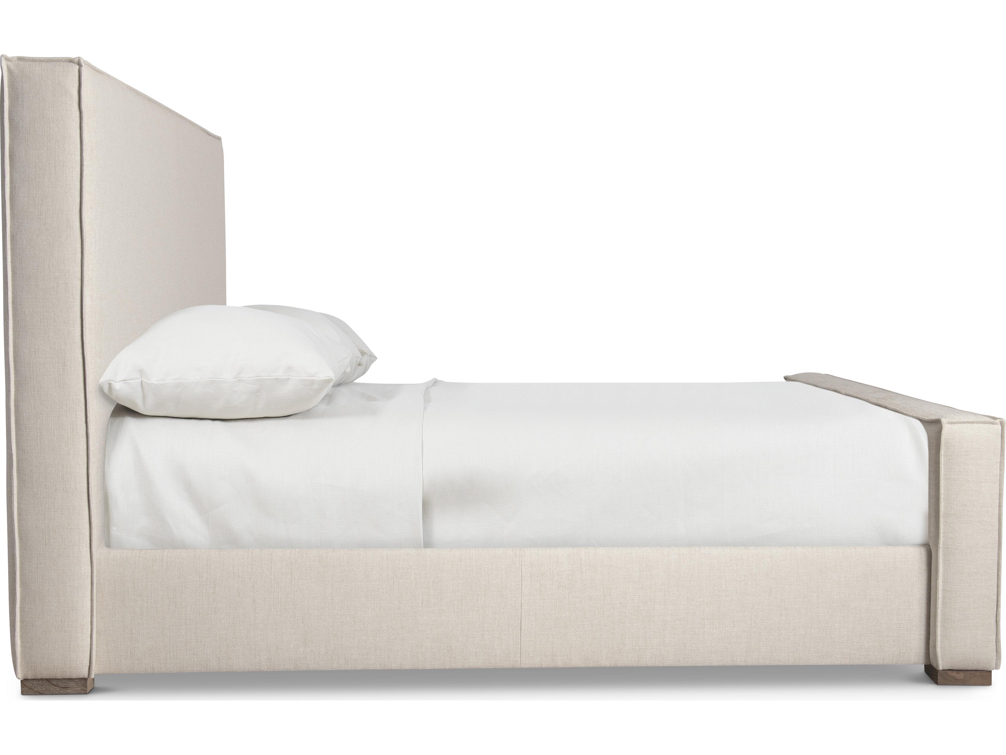 Bernhardt Tribeca Beige Oak Wood Upholstered King Panel Bed