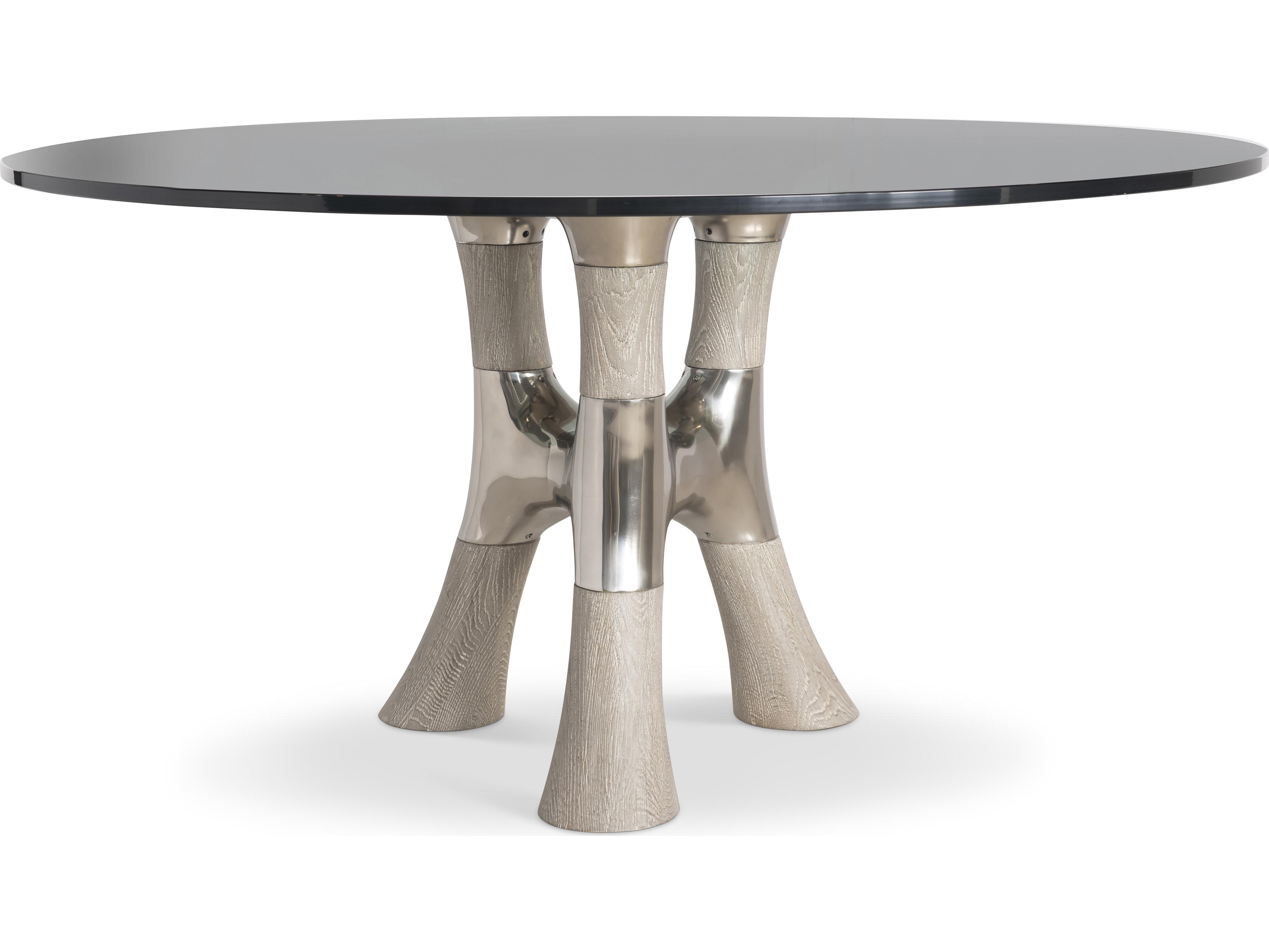 Bernhardt Dalton Round Glass Greige Dining Table