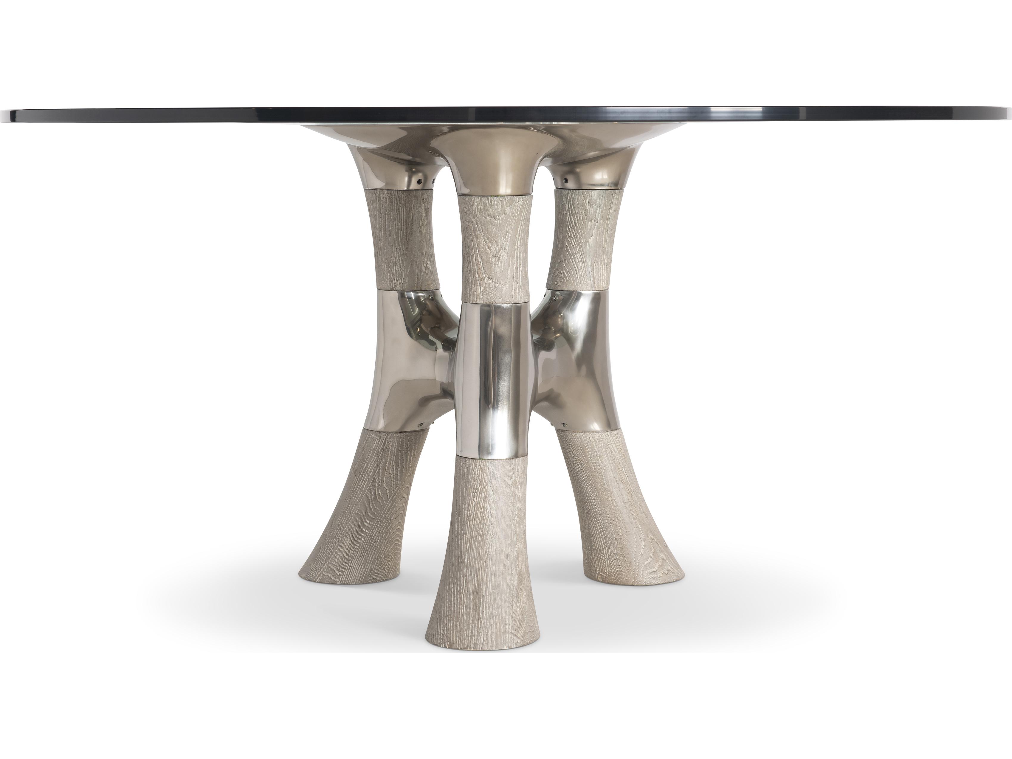 Bernhardt Dalton Round Glass Greige Dining Table