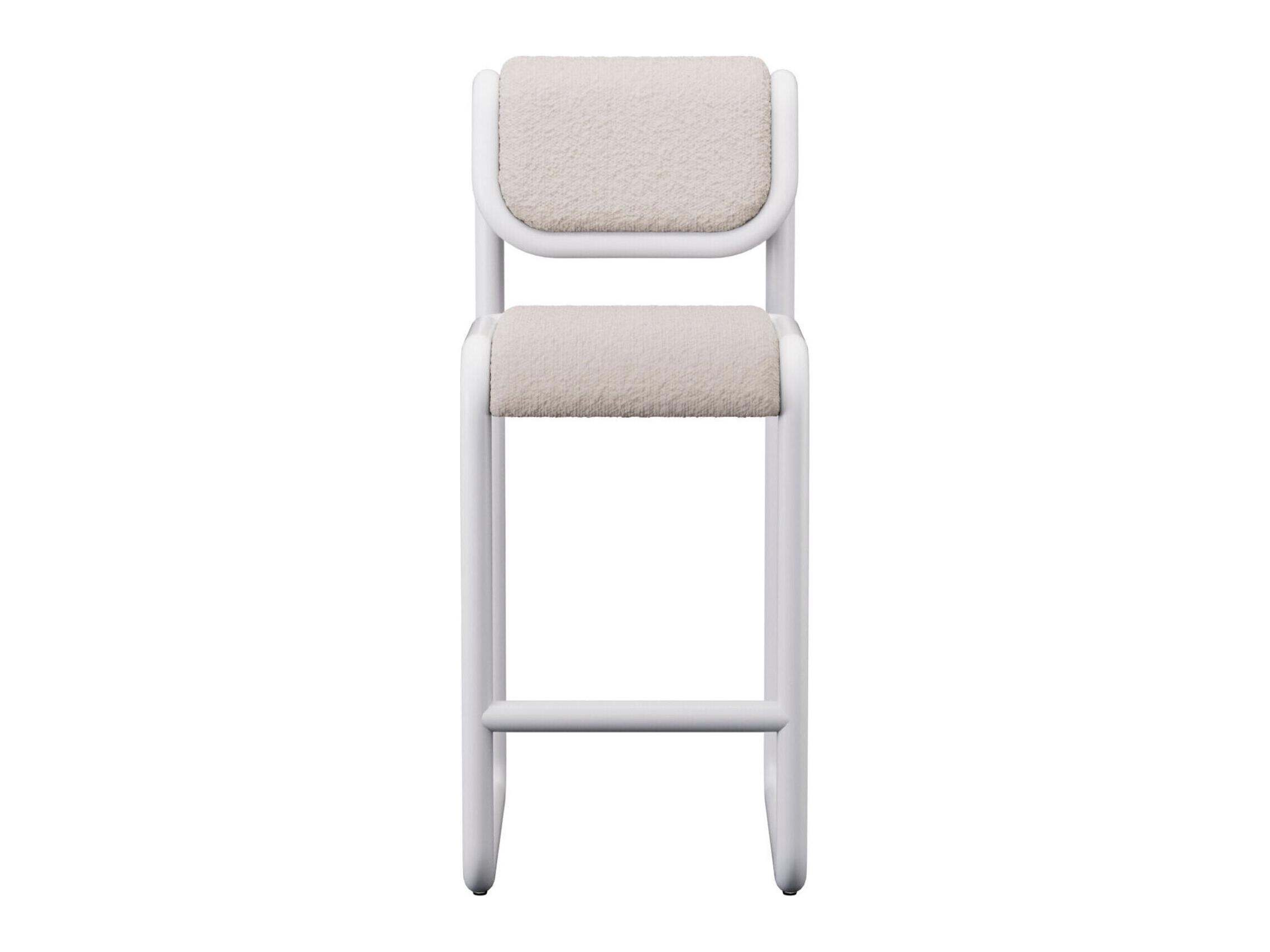 Bend Goods Tube White Frame With Boucle Fabric Upholstered Plywood Bar Stool