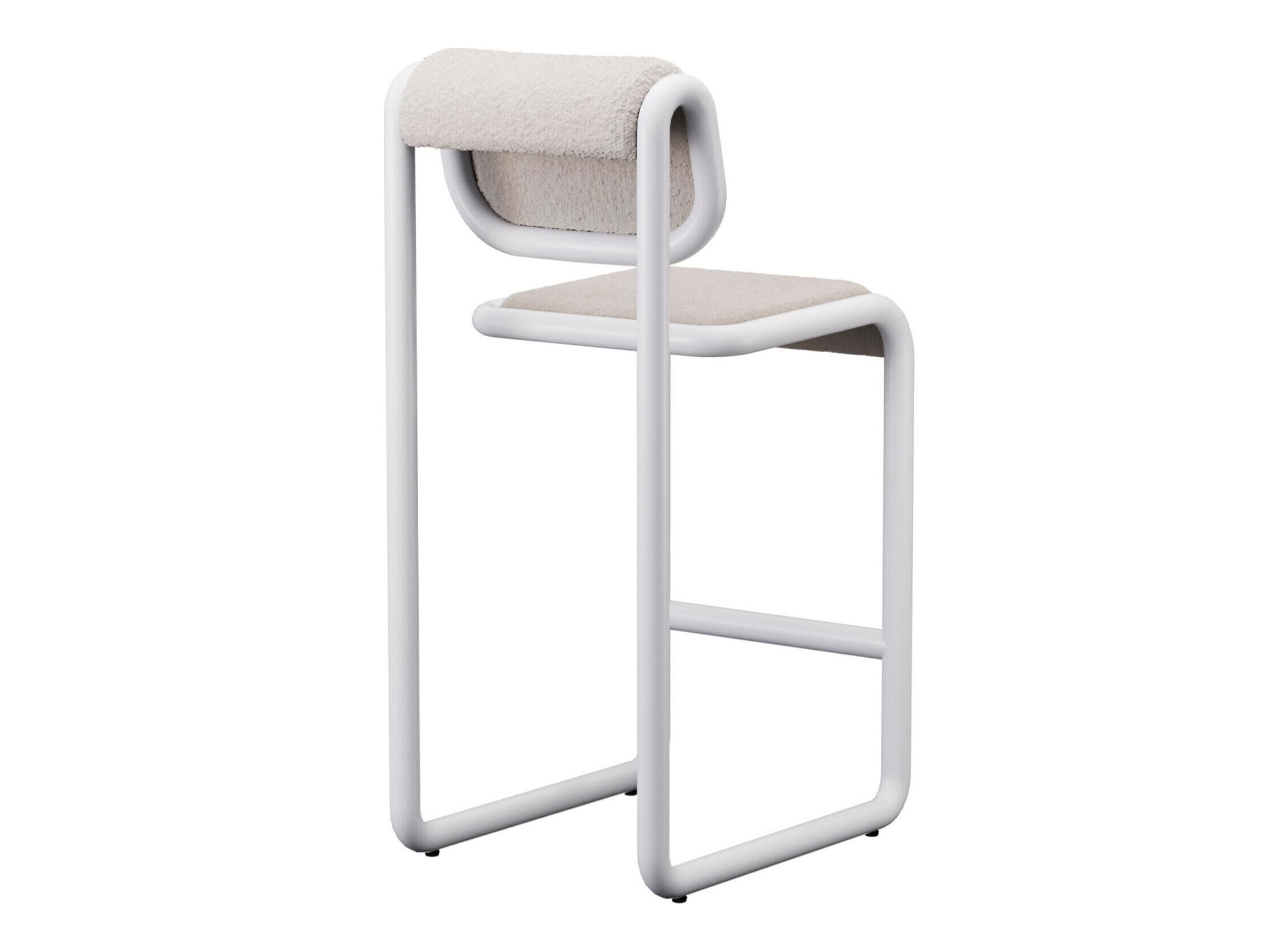 Bend Goods Tube White Frame With Boucle Fabric Upholstered Plywood Bar Stool