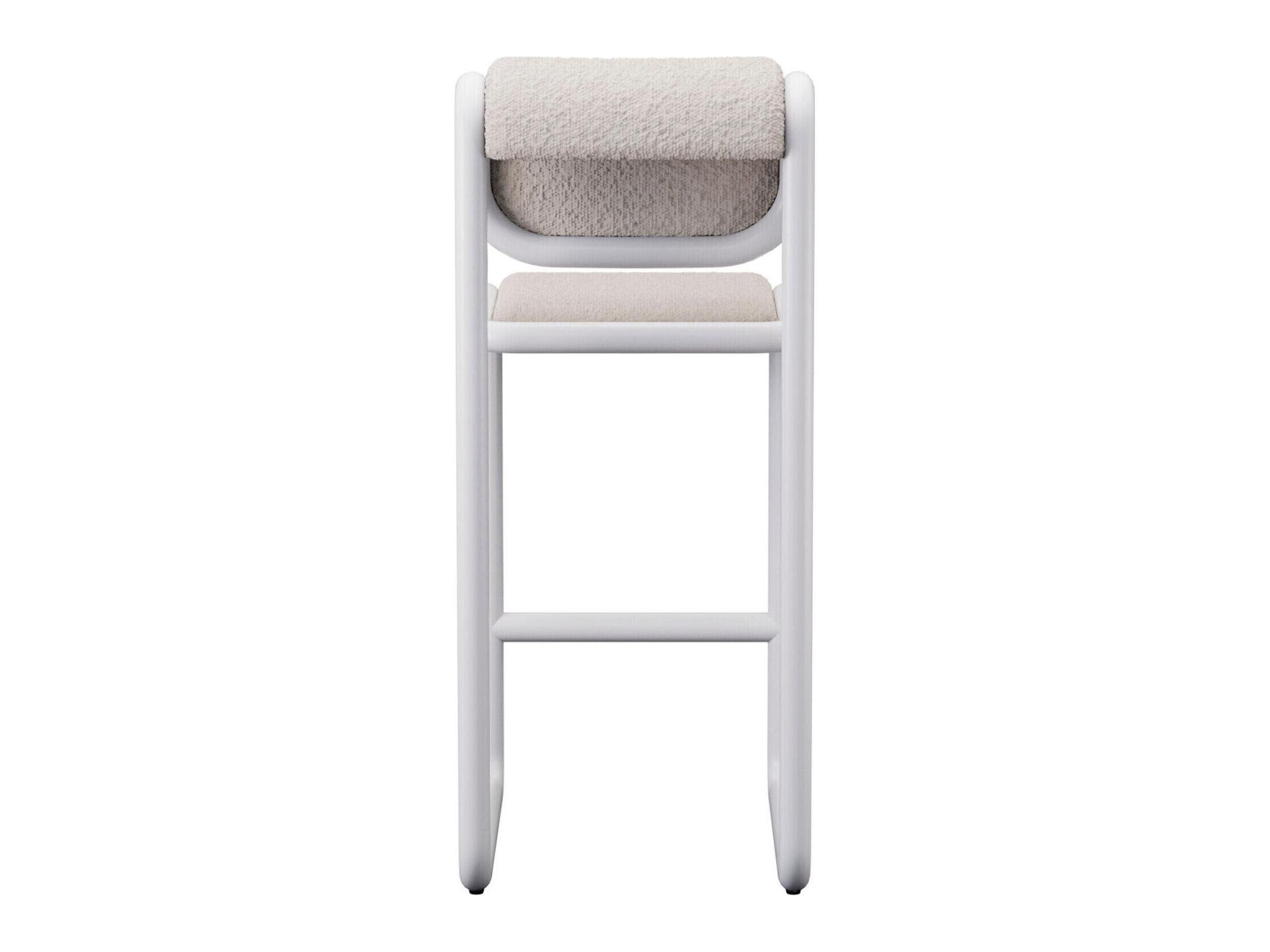 Bend Goods Tube White Frame With Boucle Fabric Upholstered Plywood Bar Stool