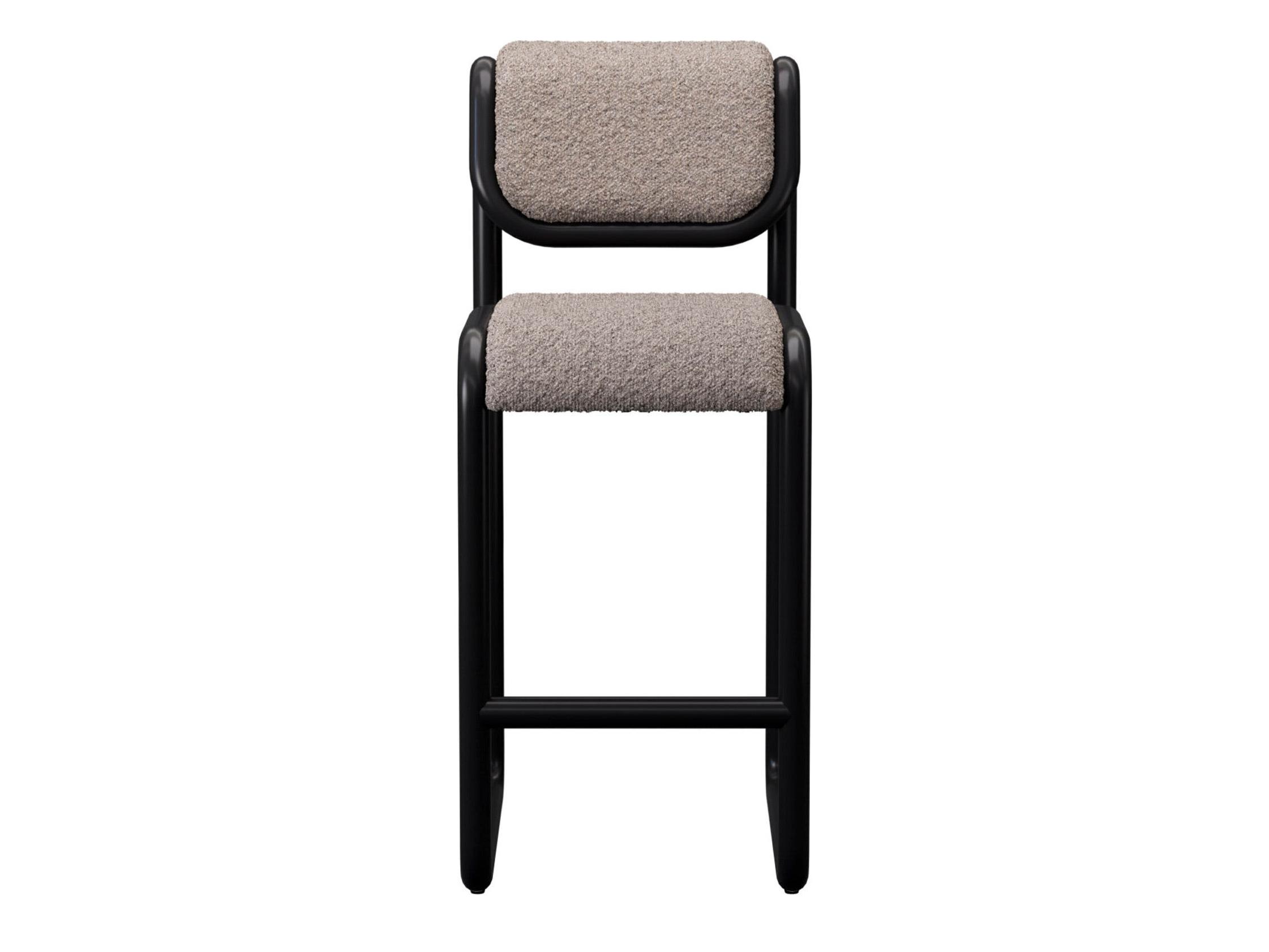 Bend Goods Tube Black Frame With Grey Boucle Fabric Upholstered Plywood Bar Stool