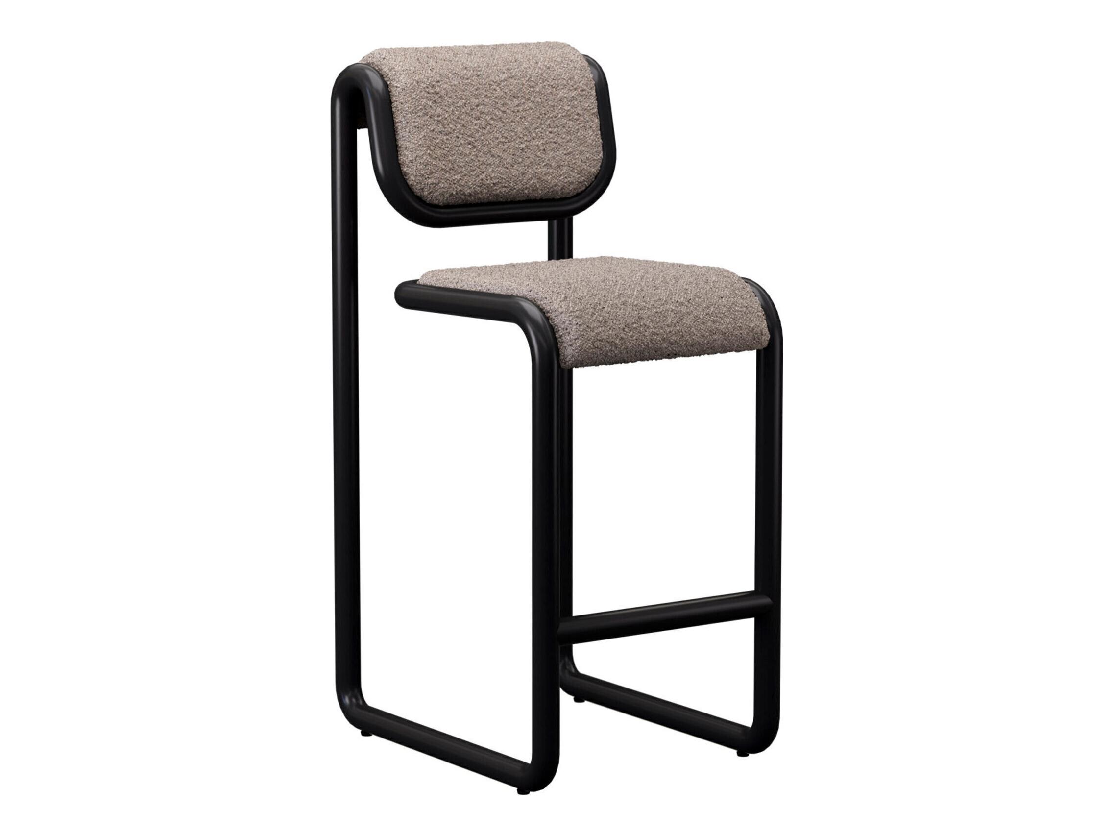 Bend Goods Tube Black Frame With Grey Boucle Fabric Upholstered Plywood Bar Stool