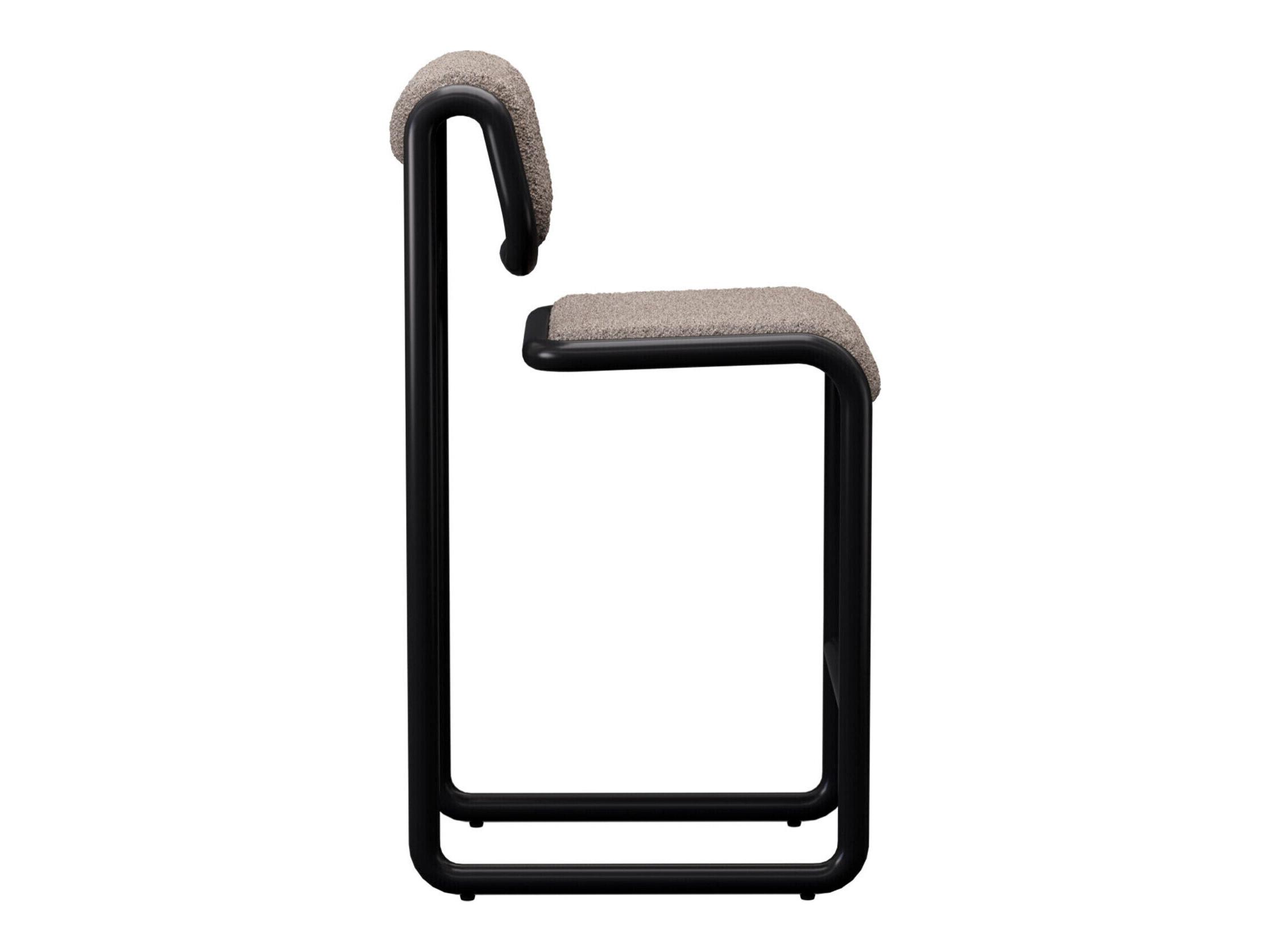 Bend Goods Tube Black Frame With Grey Boucle Fabric Upholstered Plywood Bar Stool