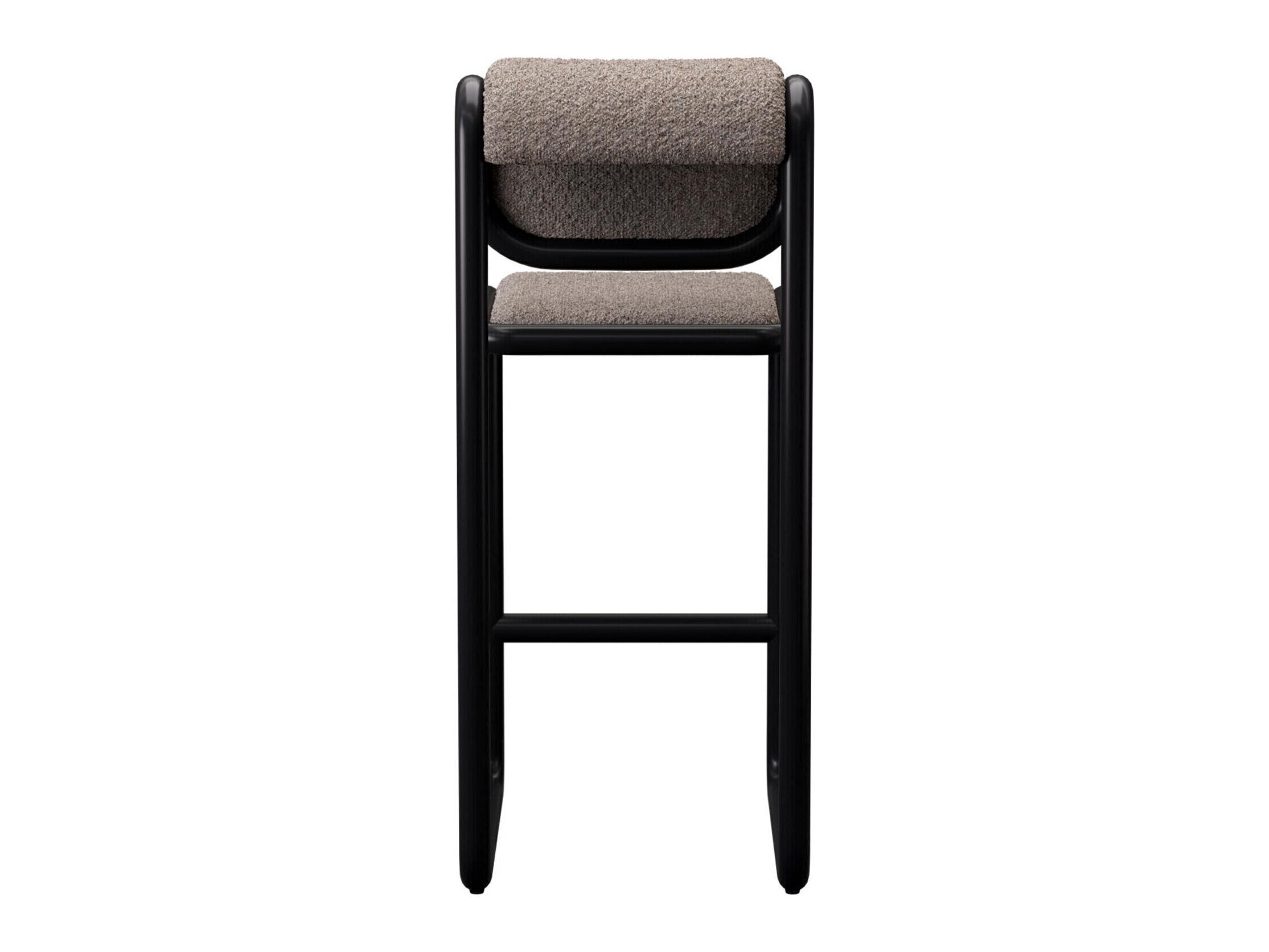 Bend Goods Tube Black Frame With Grey Boucle Fabric Upholstered Plywood Bar Stool