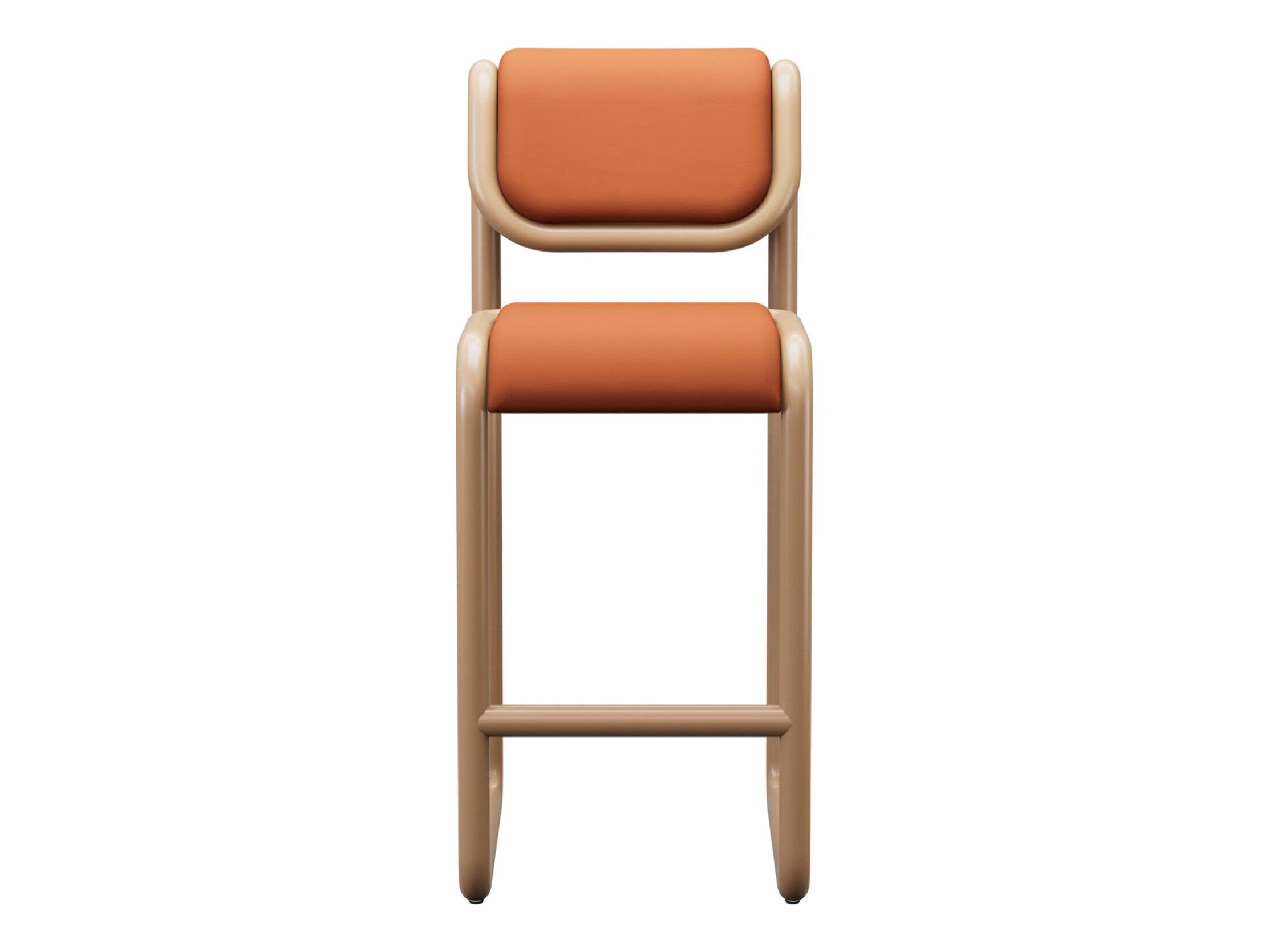 Bend Goods Tube Tan Frame With Leather Fabric Plywood Bar Stool