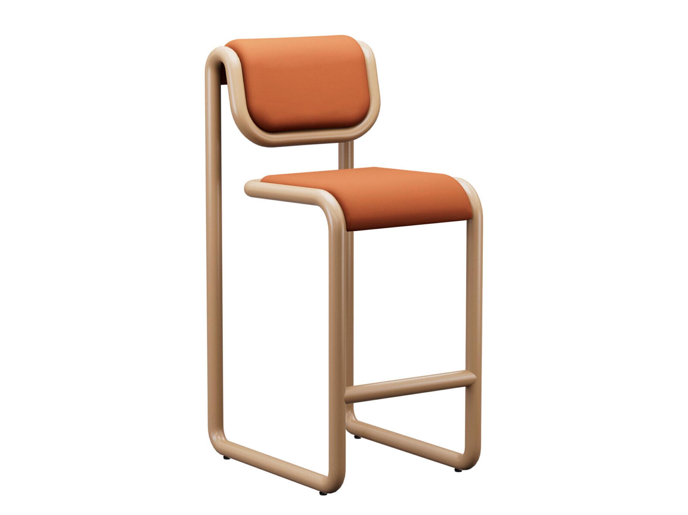 Bend Goods Tube Tan Frame With Leather Fabric Plywood Bar Stool