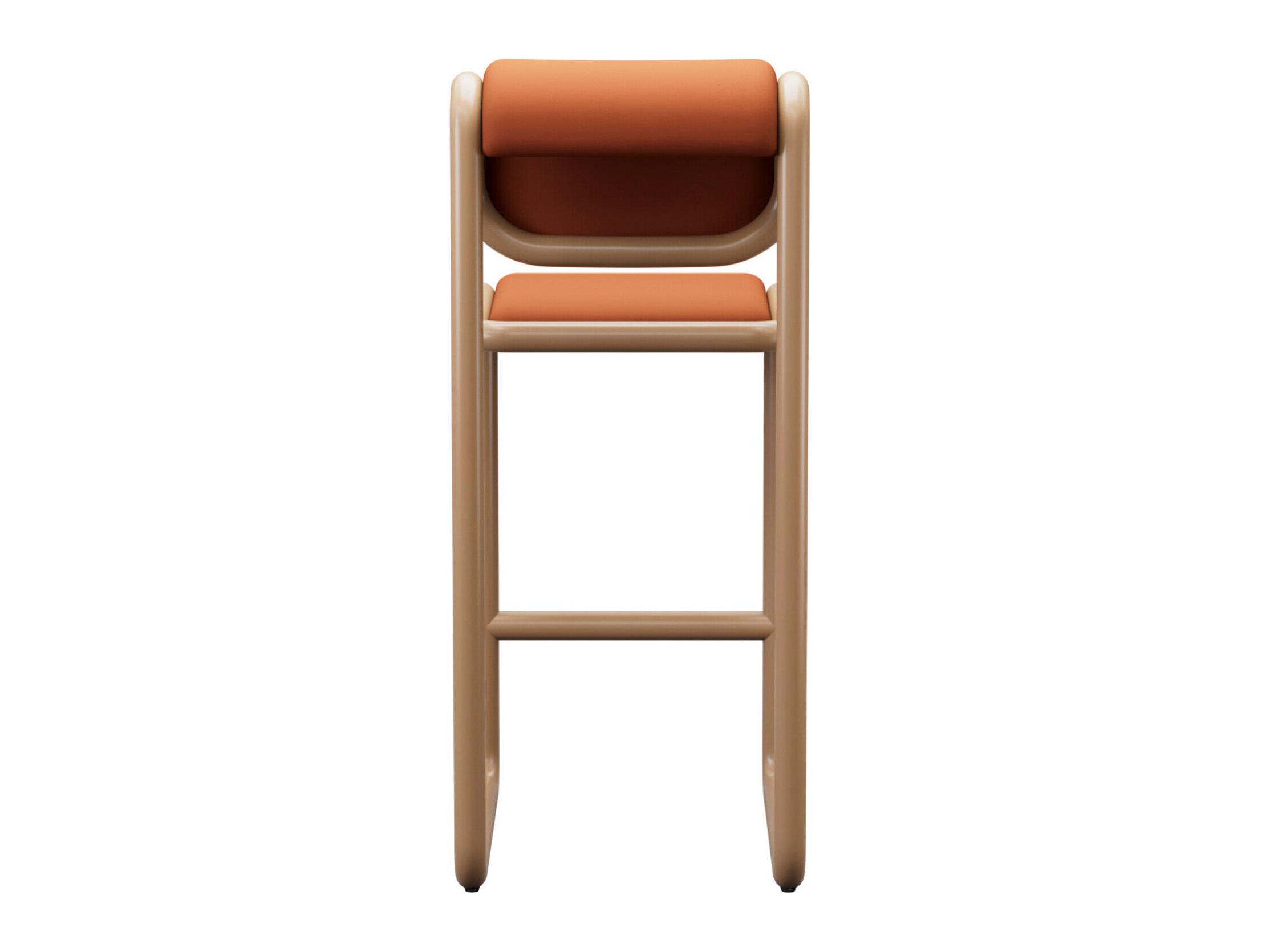 Bend Goods Tube Tan Frame With Leather Fabric Plywood Bar Stool