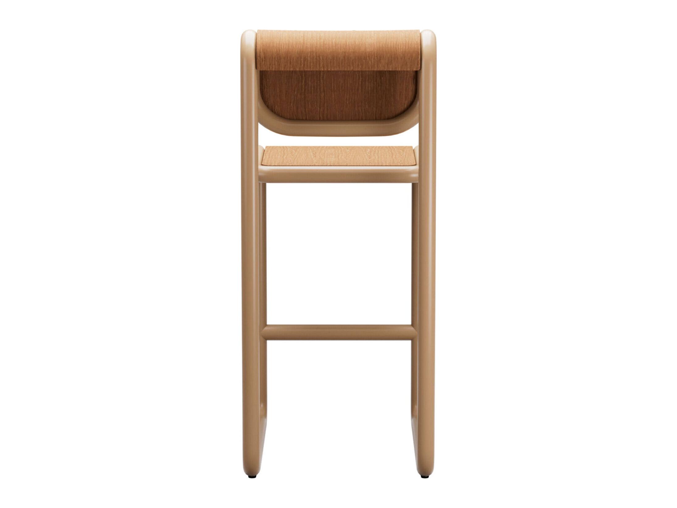 Bend Goods Tube Tan Frame With Wooden Seat And Back Plywood Bar Stool