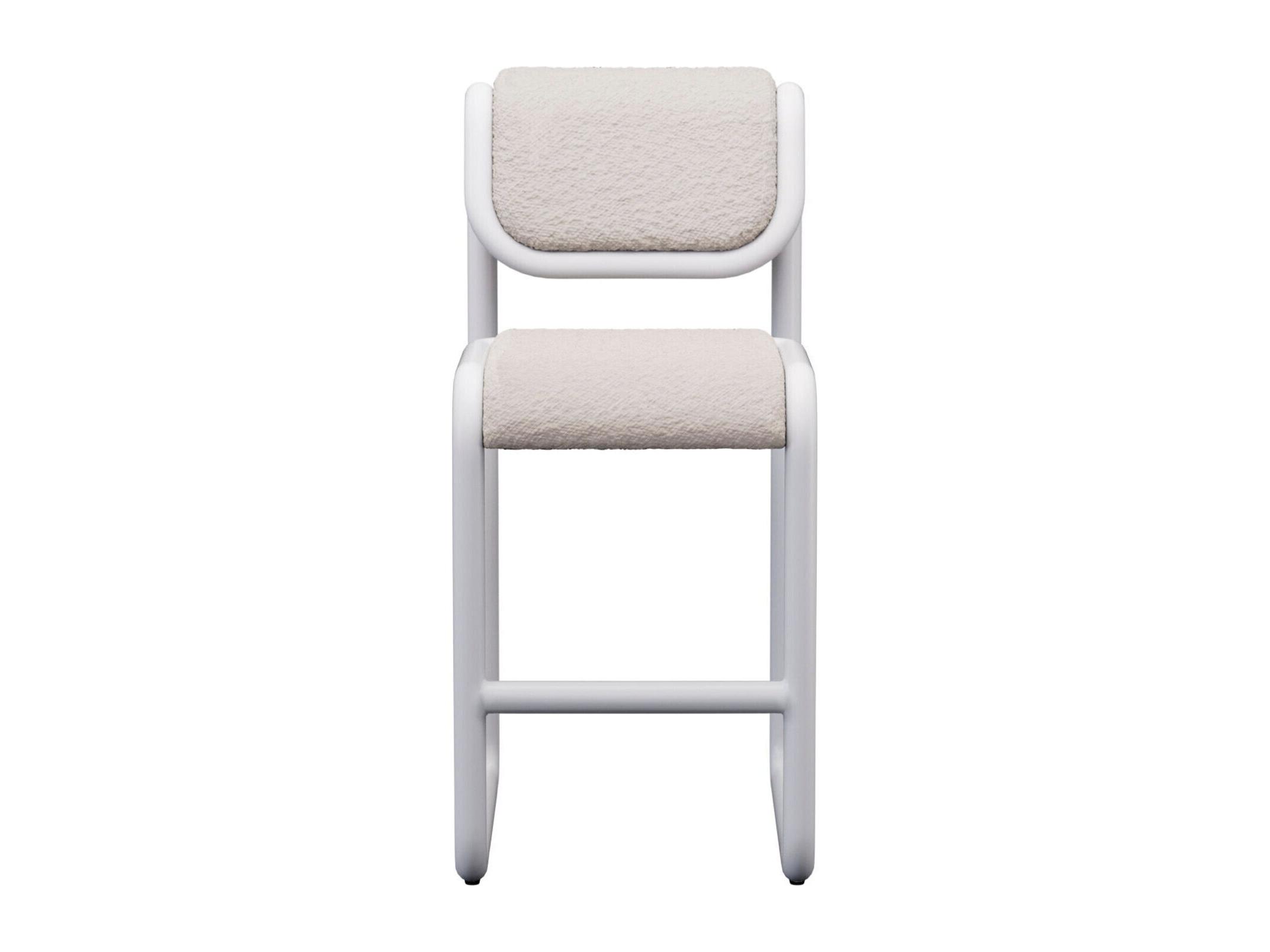 Bend Goods Tube White Frame With Boucle Fabric Upholstered Plywood Counter Stool