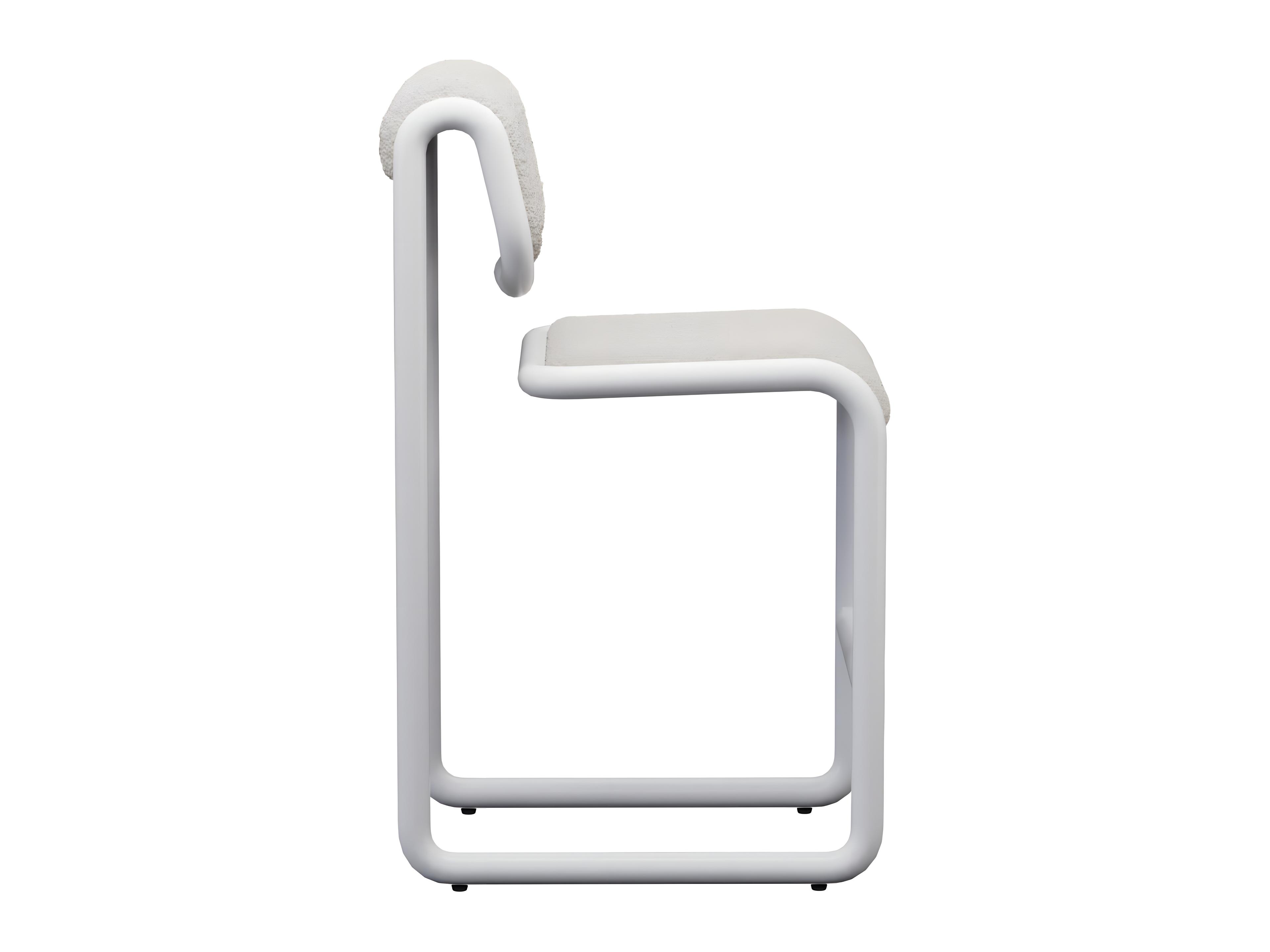 Bend Goods Tube White Frame With Boucle Fabric Upholstered Plywood Counter Stool