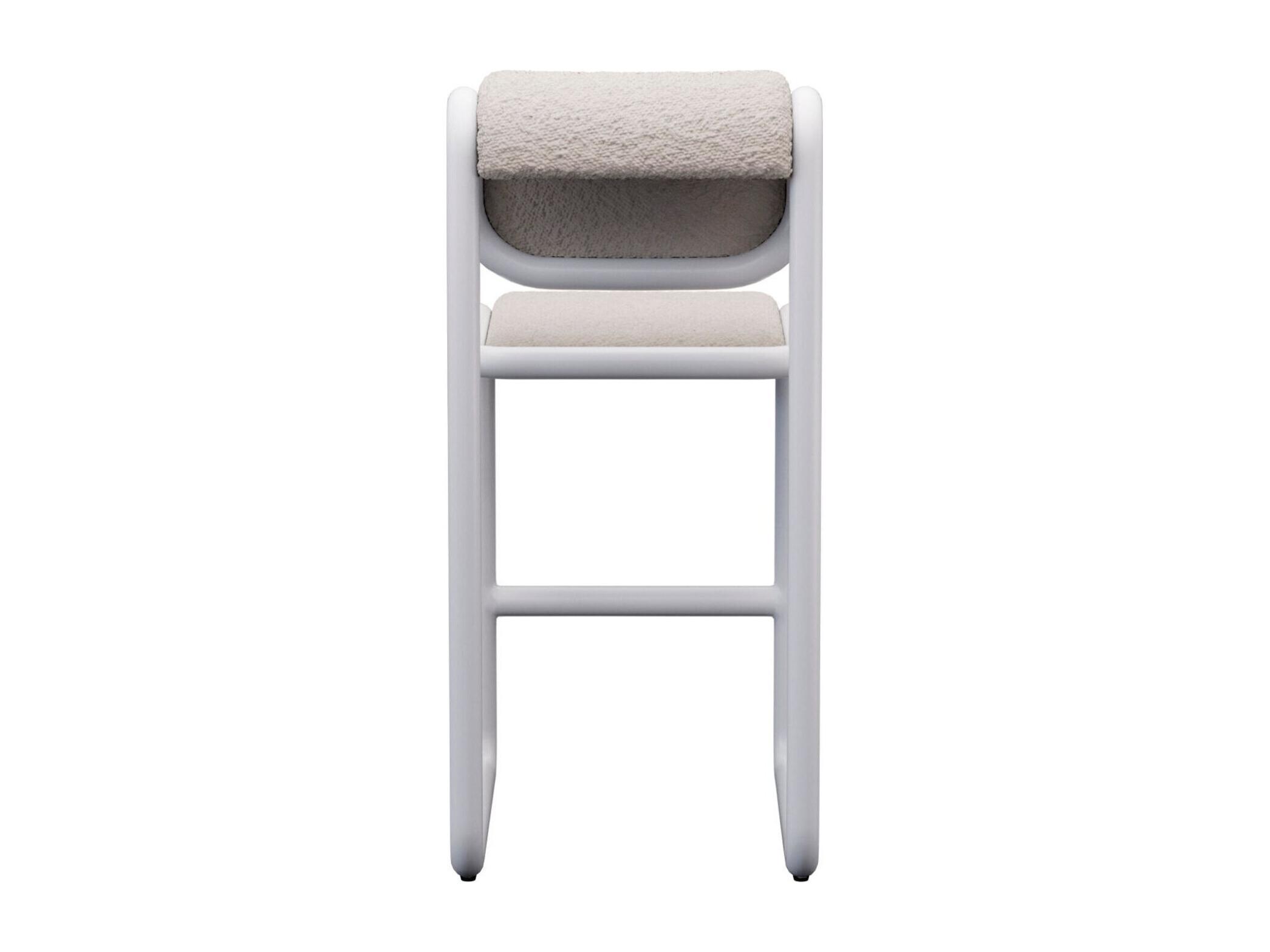 Bend Goods Tube White Frame With Boucle Fabric Upholstered Plywood Counter Stool