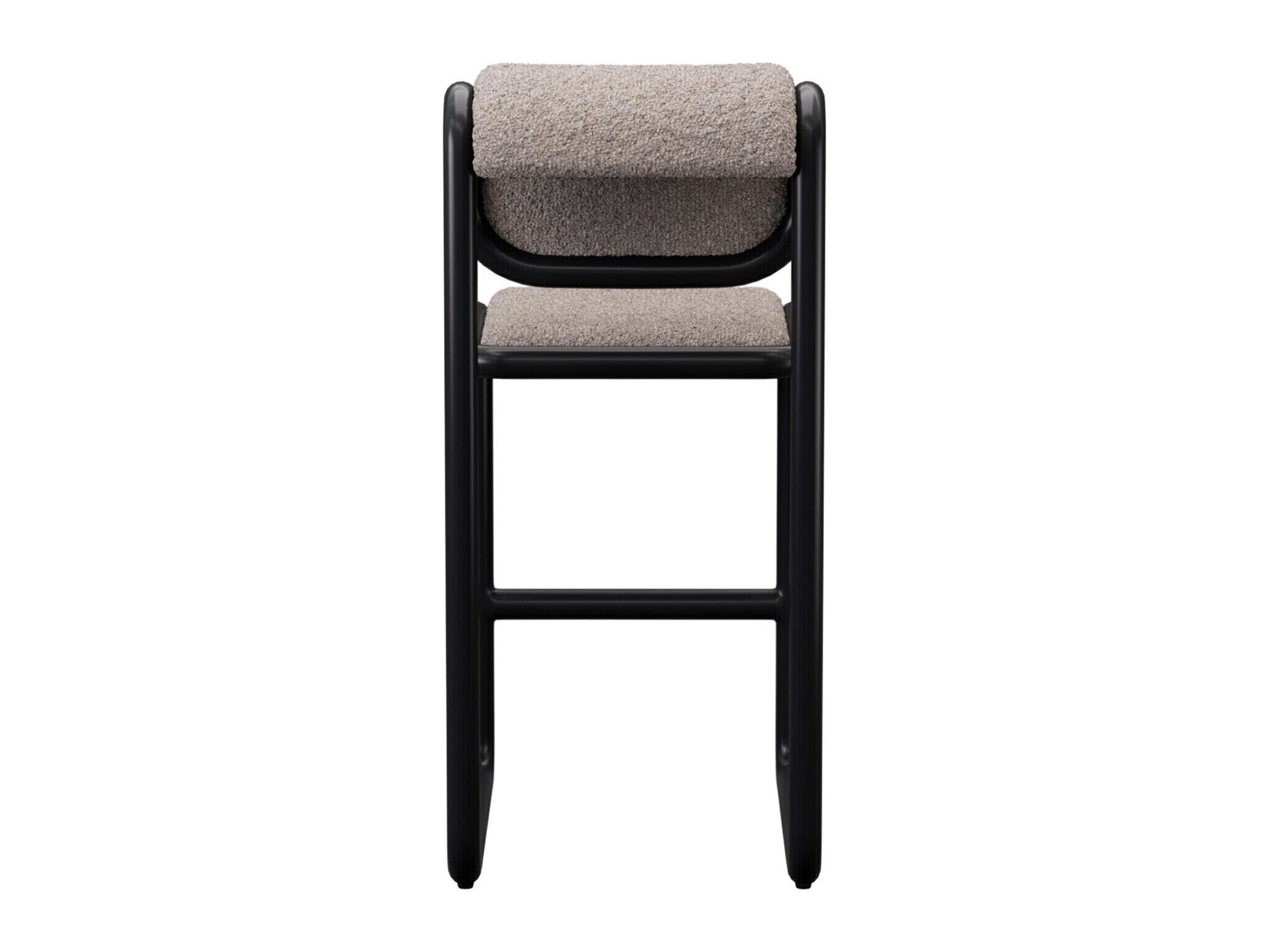 Bend Goods Tube Black Frame With Grey Boucle Fabric Upholstered Plywood Counter Stool