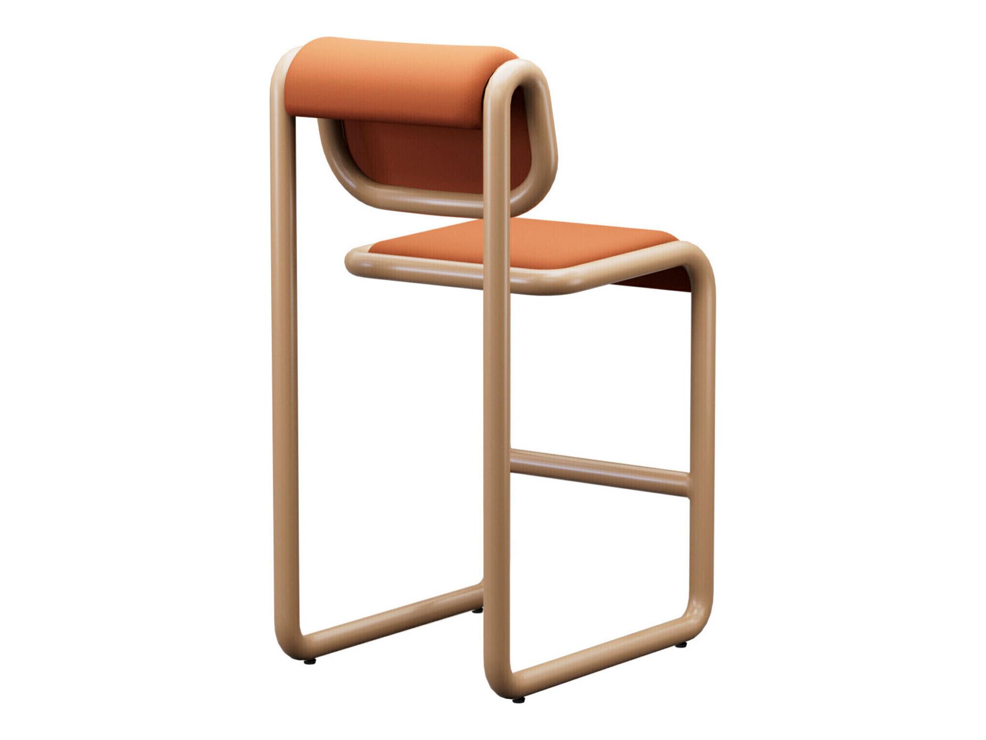 Bend Goods Tube Tan Frame With Leather Fabric Plywood Counter Stool