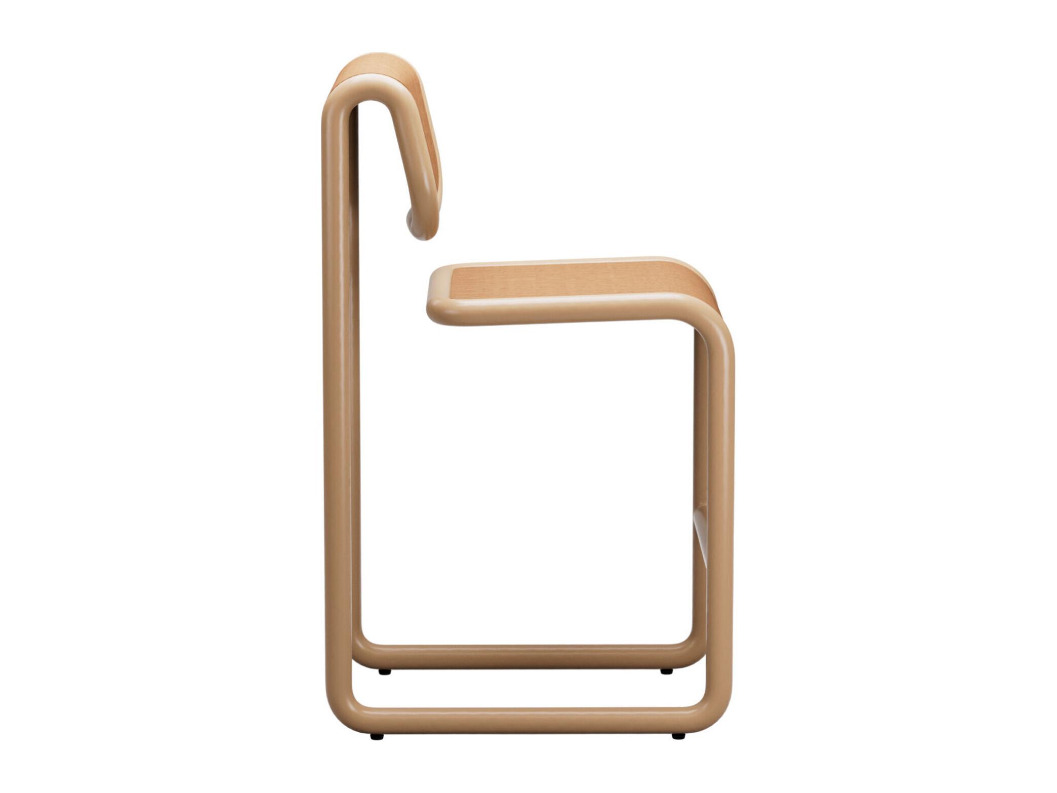 Bend Goods Tube Tan Frame With Wooden Seat And Back Plywood Counter Stool