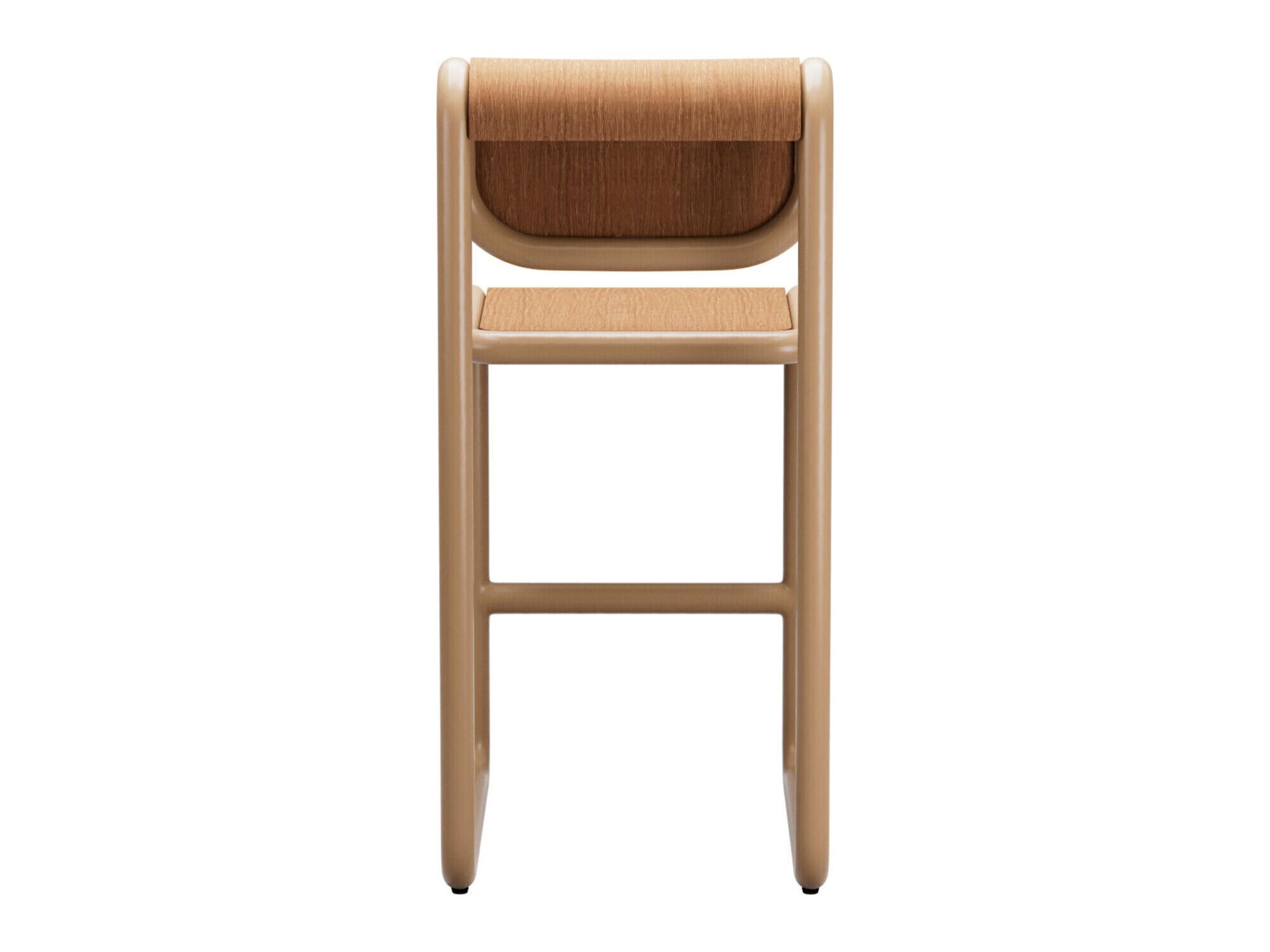 Bend Goods Tube Tan Frame With Wooden Seat And Back Plywood Counter Stool