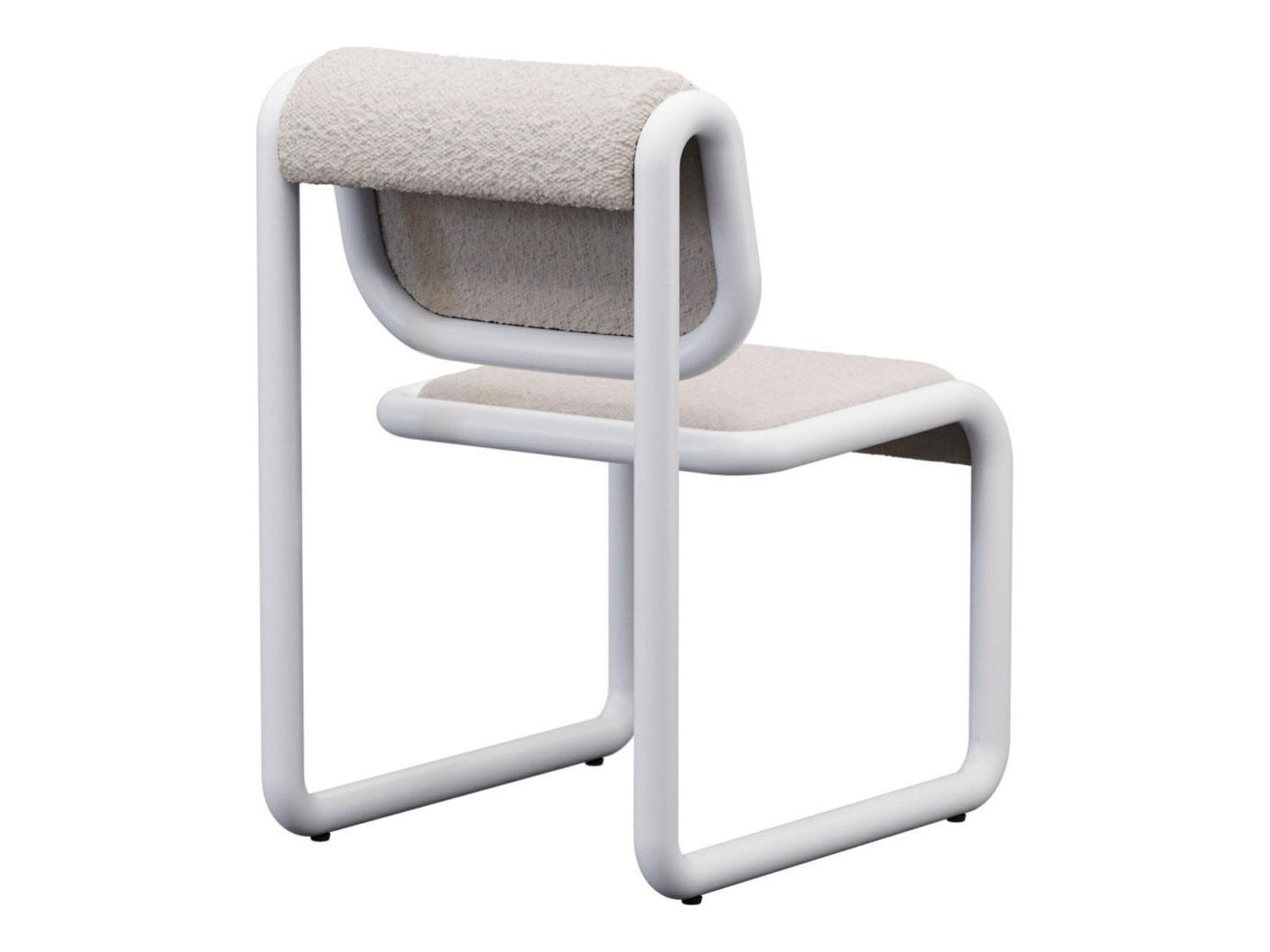 Bend Goods Tube Plywood White Upholstered Armless Dining Chair