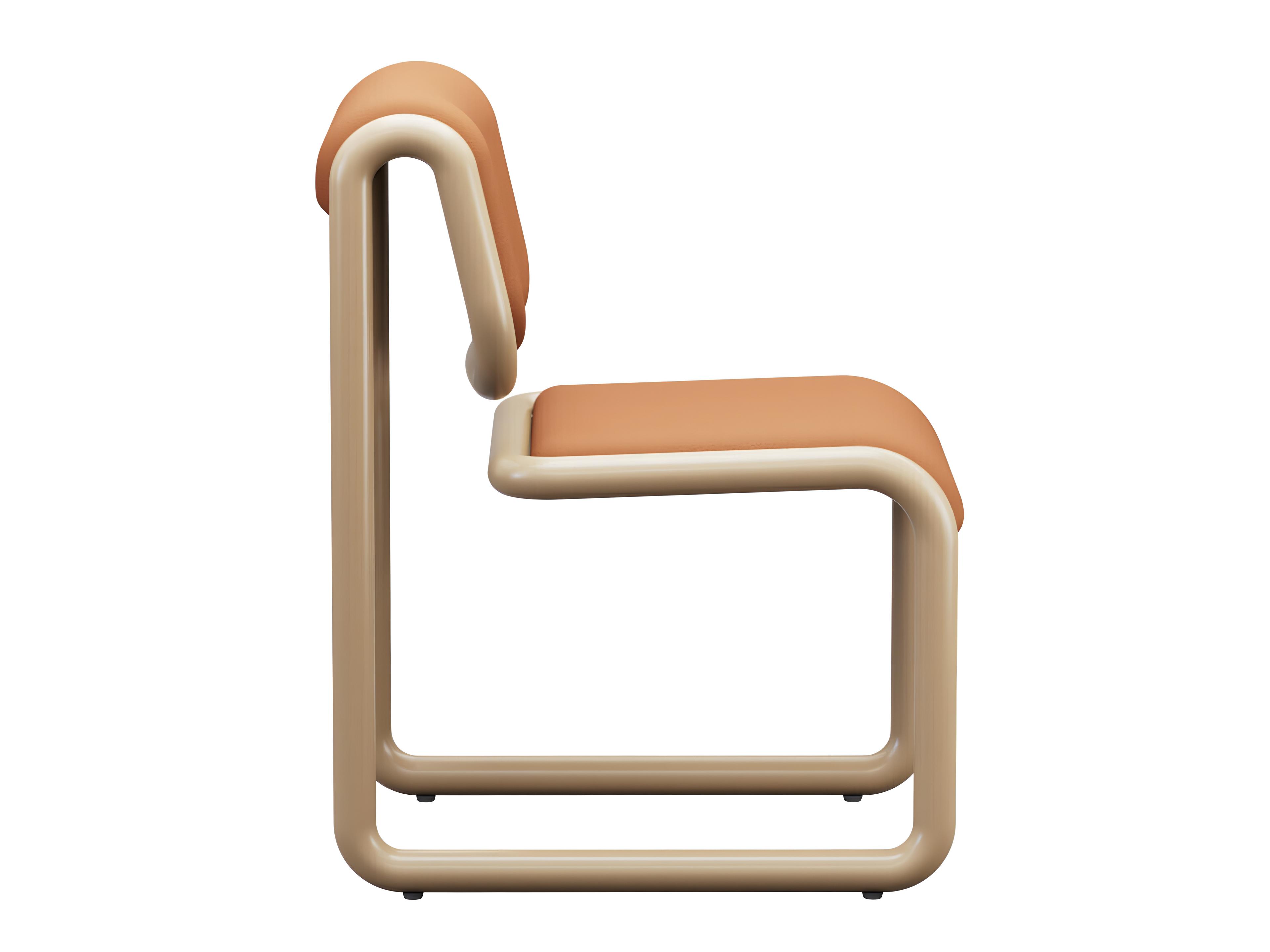 Bend Goods Tube Plywood Brown Leather Armless Dining Chair