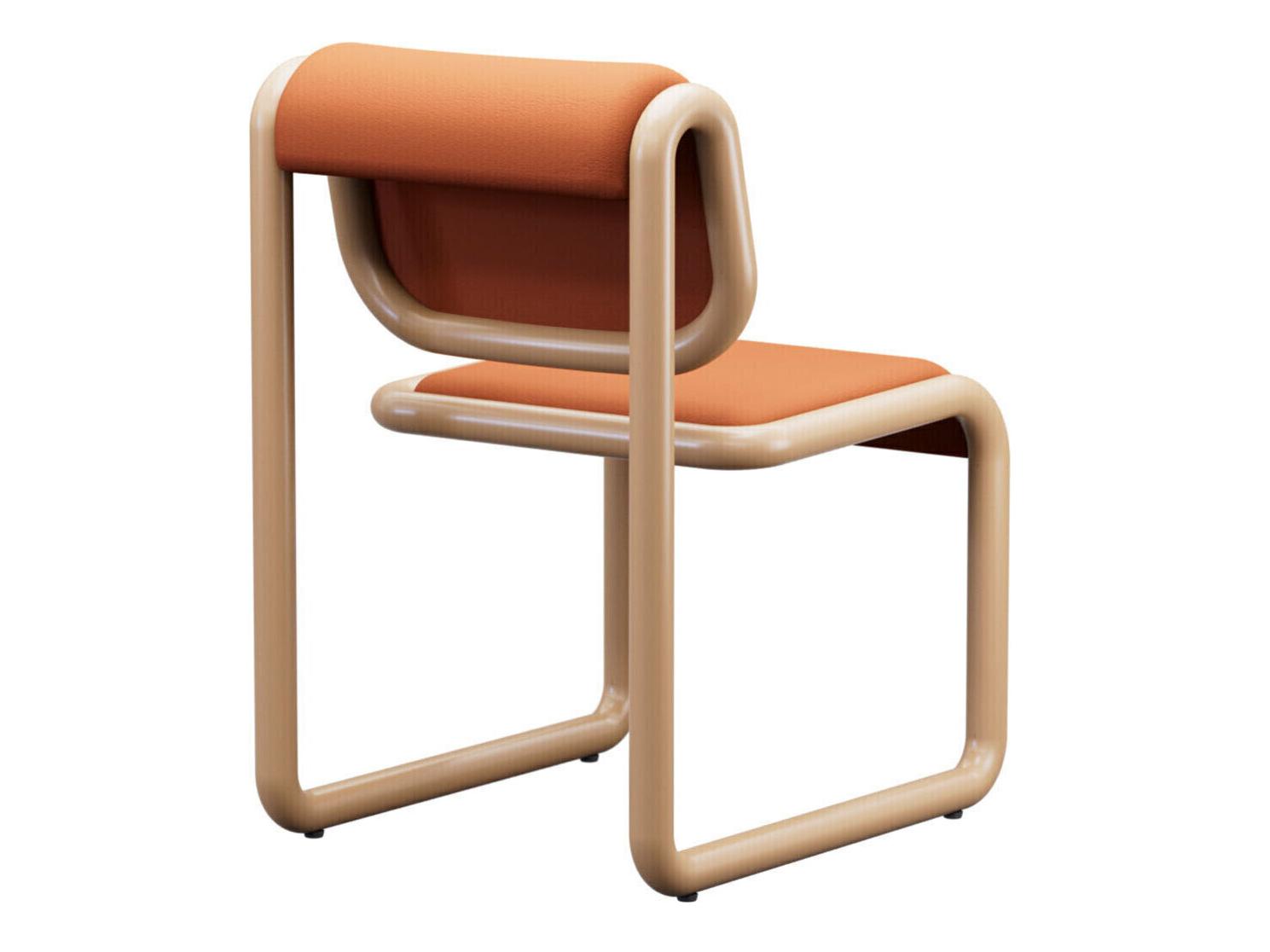 Bend Goods Tube Plywood Brown Leather Armless Dining Chair