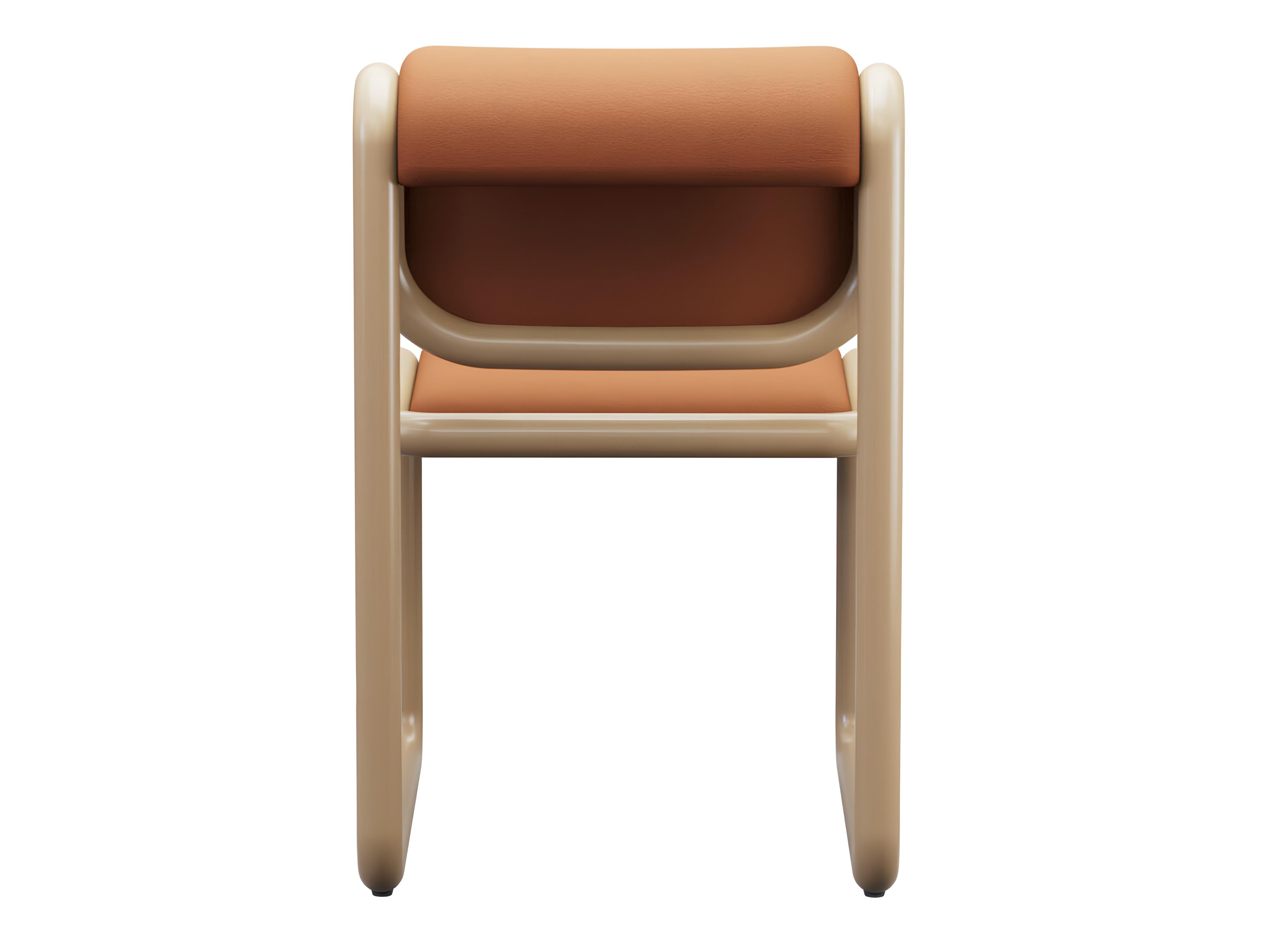 Bend Goods Tube Plywood Brown Leather Armless Dining Chair