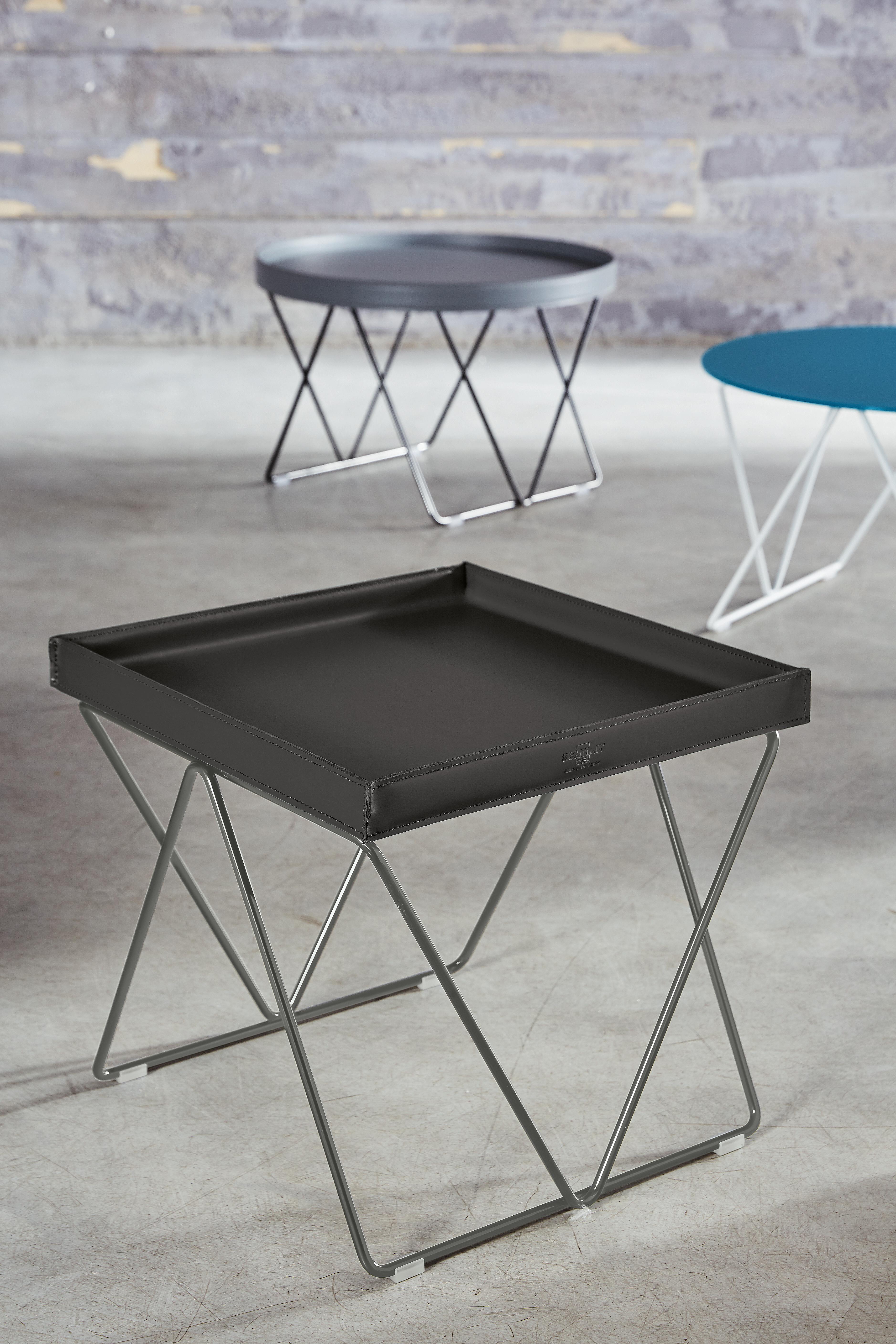 Bontempi Casa Flexus Square Leather Natural Silver Anthracite Coffee Table